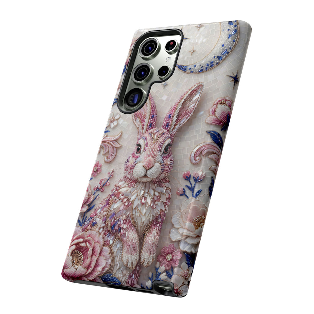 Floral Moon Rabbit Tough Samsung Galaxy Phone Case | Pink Boho Bunny Protective Cover