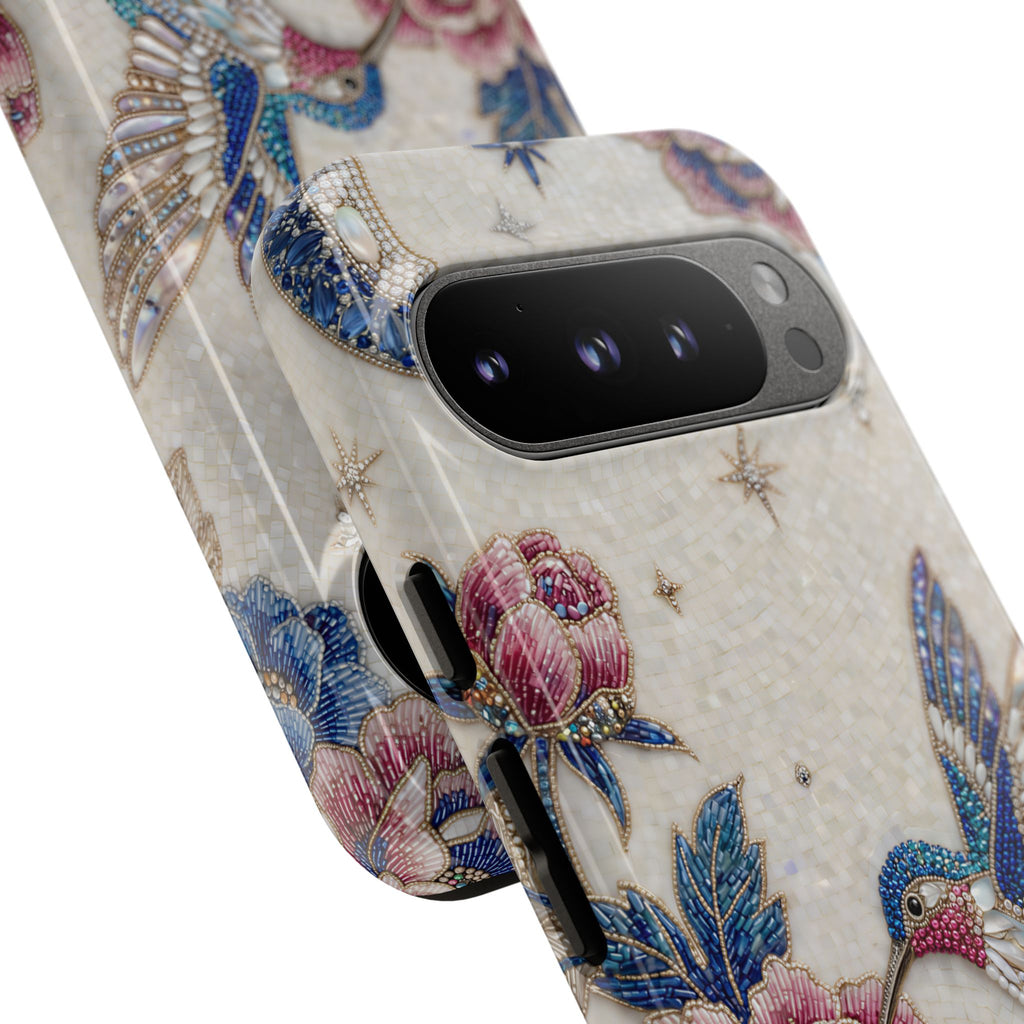 Custodia protettiva rigida per Google Pixel con Colibrì e Fiori | Cover vintage con peonie