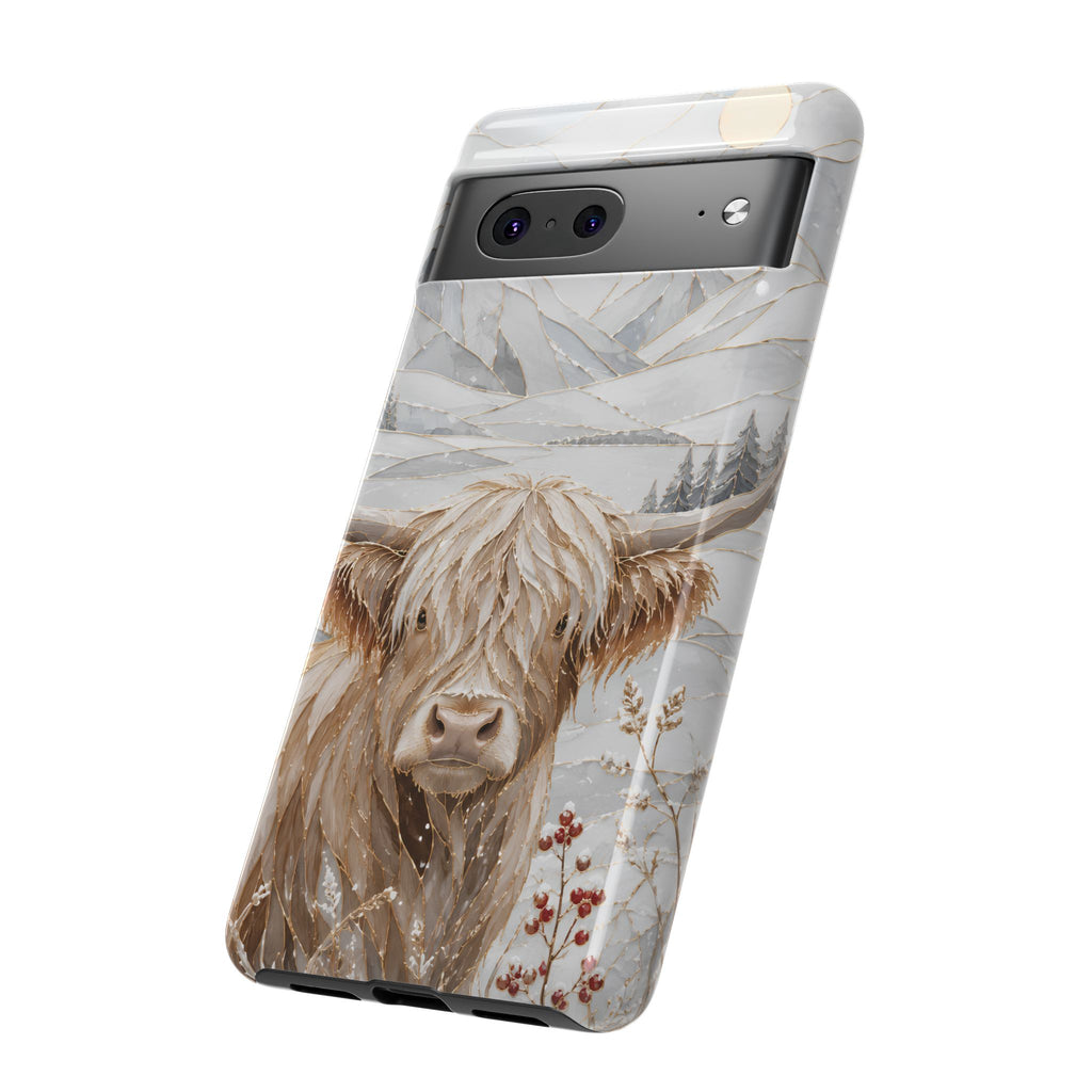 Highland Cow Google Pixel Phone Case | Stained Glass Mountain Case