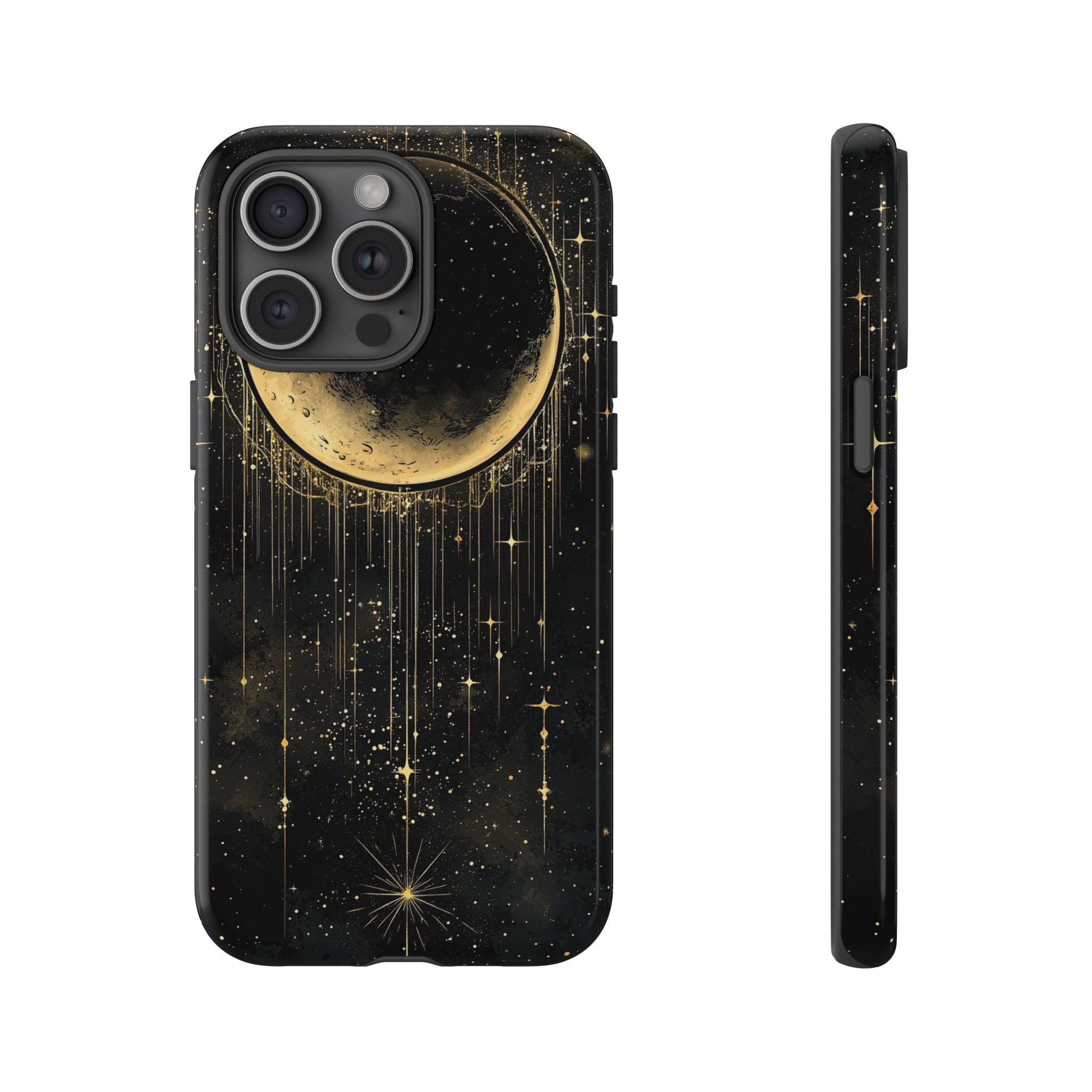 Moonlit Crescent Tough iPhone Case | Gold Stars Night Sky
