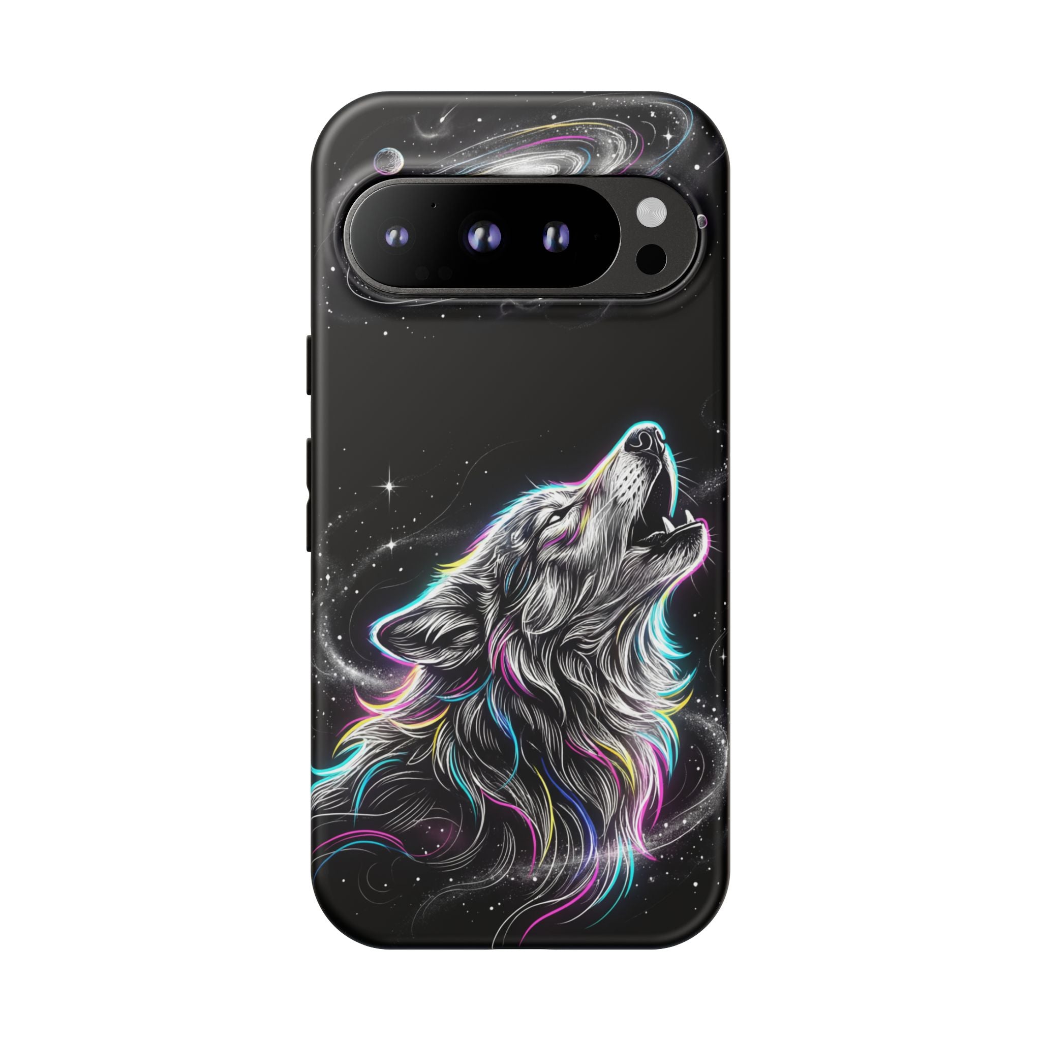 Wolf Galaxy Tough Google Pixel Phone Case | Colorful Howling Wolf Space Design