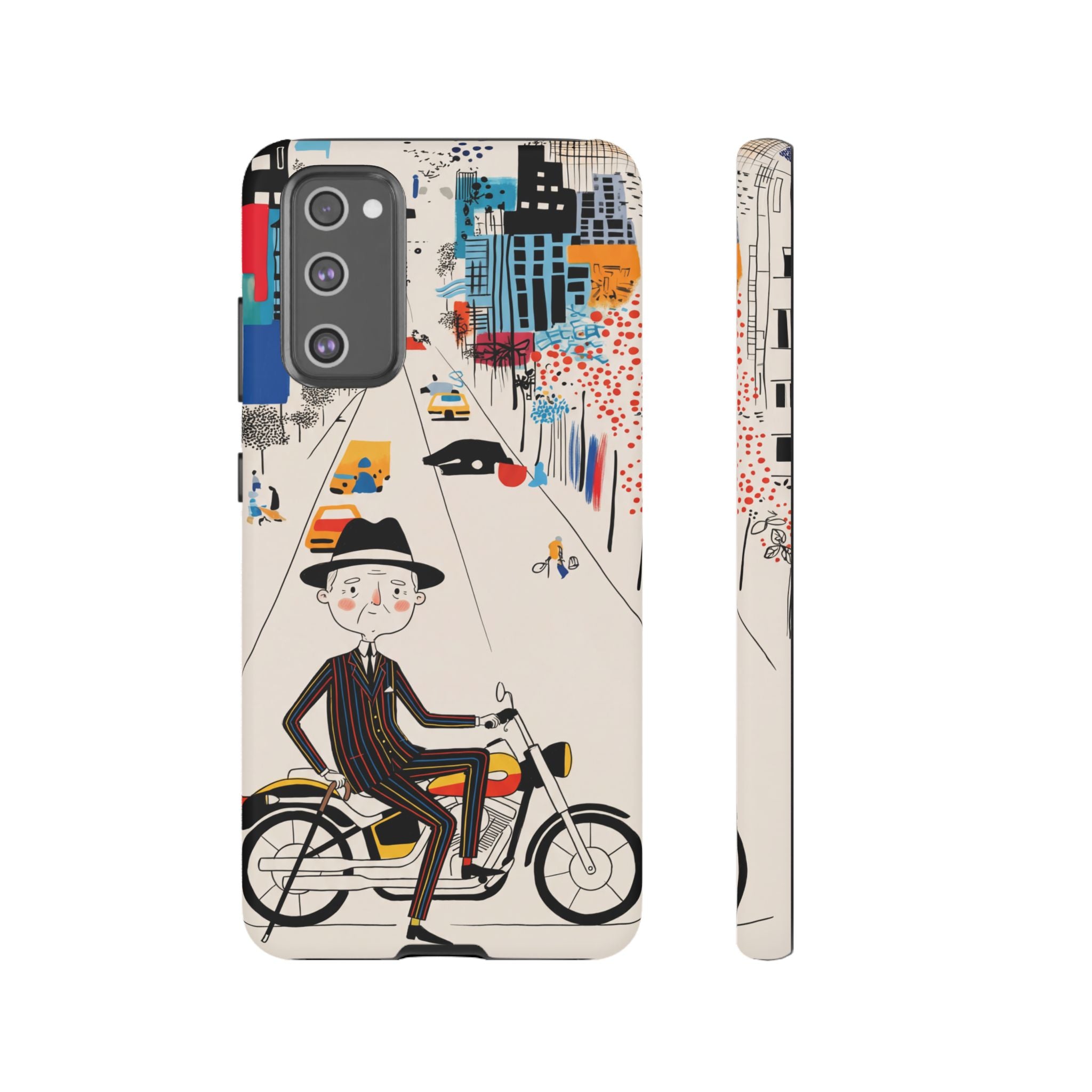 Vintage Grandpa Rider Motorcycle Samsung Galaxy Phone Case | Illustrated Cityscape