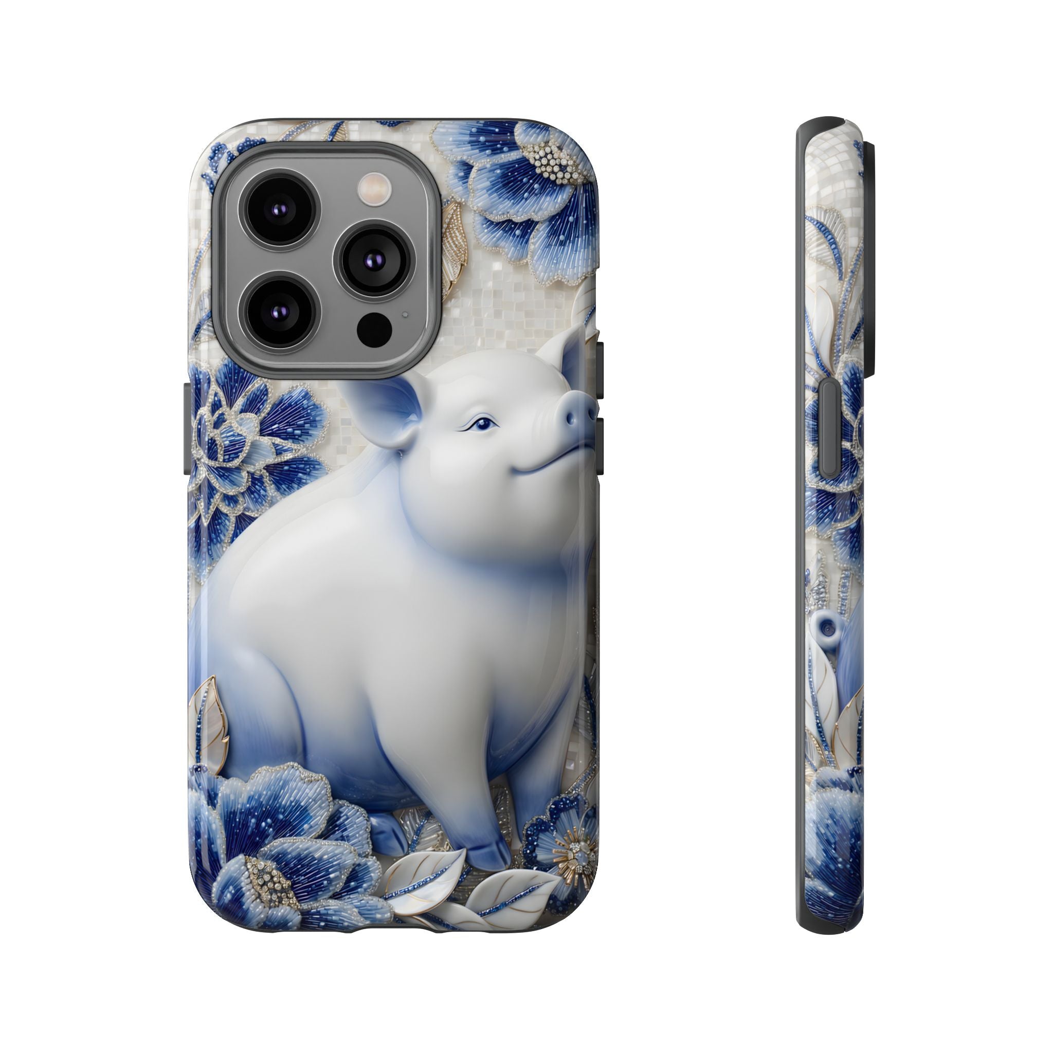 Asian Zodiac Pig iPhone Case | Blue & White Porcelain Slim Protective Shockproof Case| Year of the Pig Gift