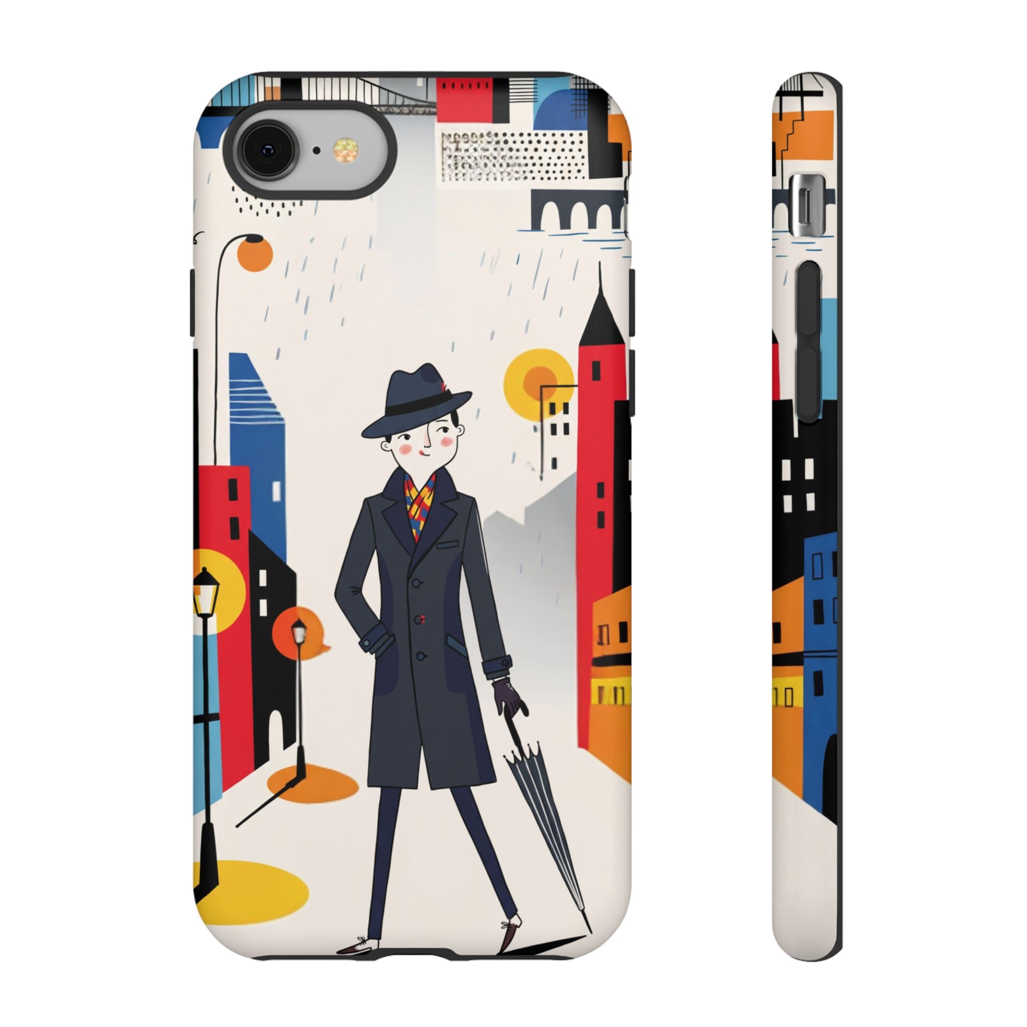 Retro Gentleman in Cityscape Illustration iPhone Case