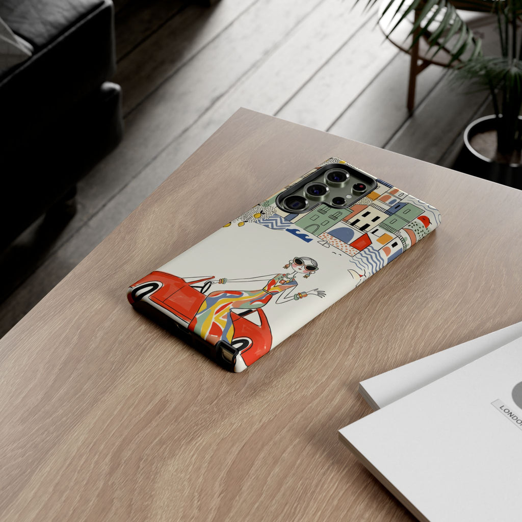 Stylish Riviera Samsung Galaxy Phone Case | Chic Retro Woman in Convertible Design