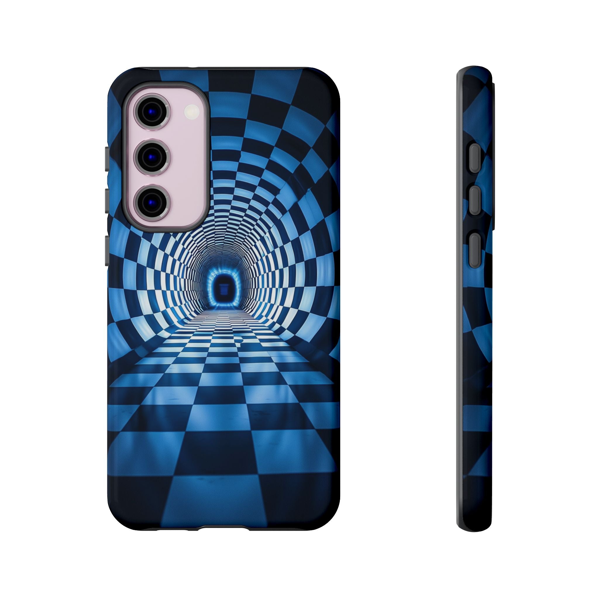 Blue Checkered Tunnel Samsung Galaxy Case — 3D Optical Illusion Tough Case