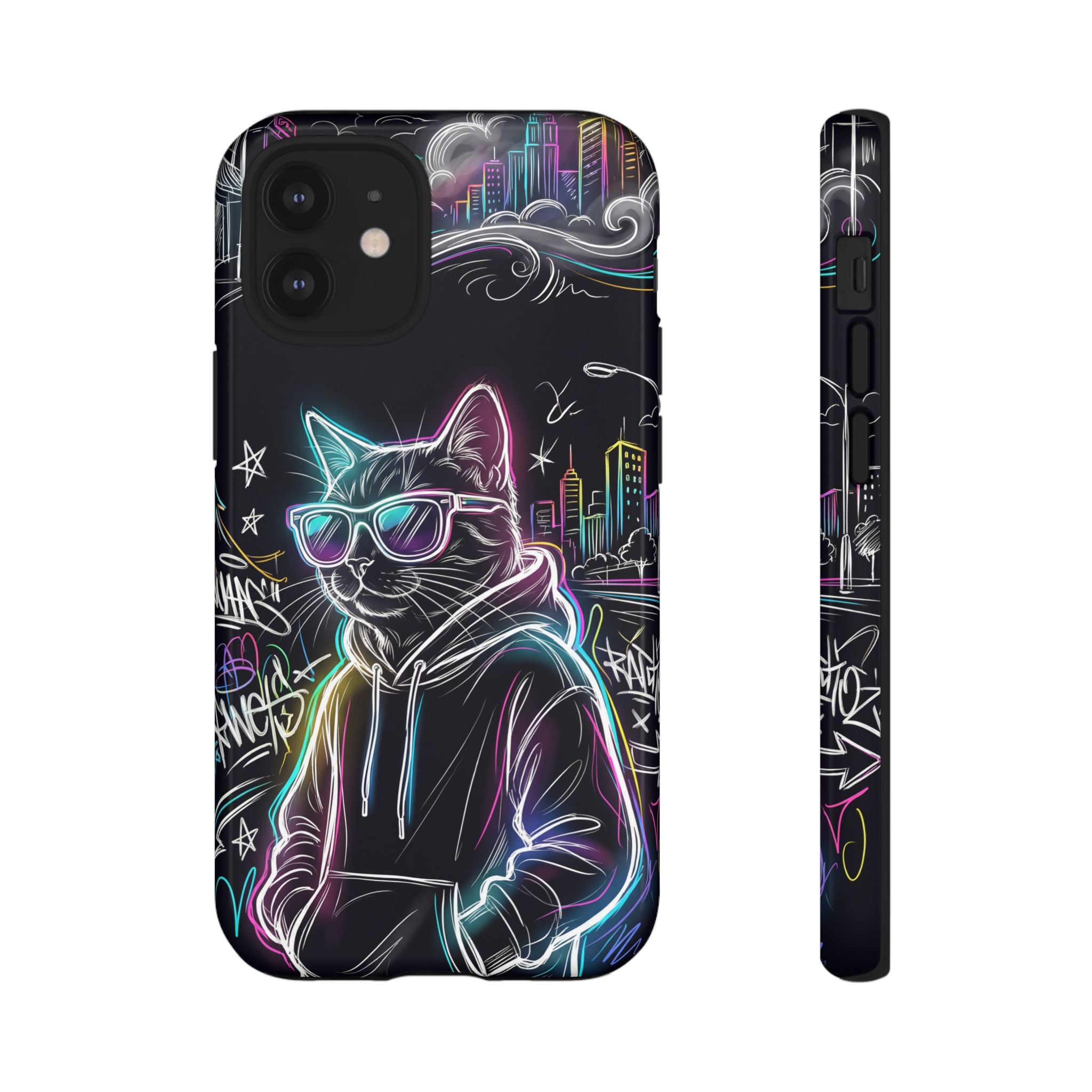 Cool Hoodie Neon Street Cat iPhone Case