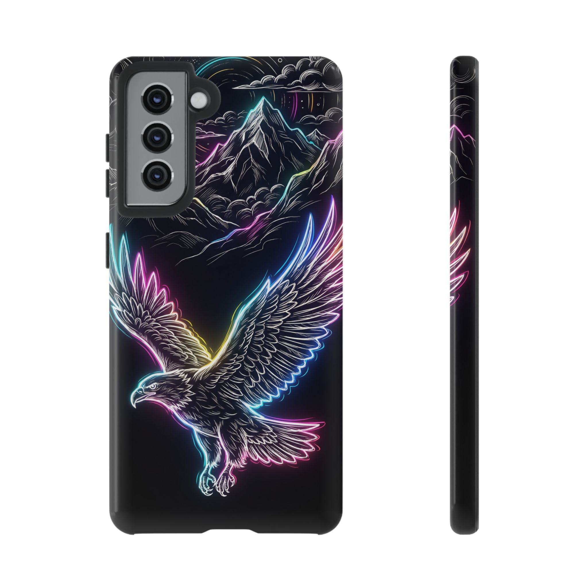 Neon Eagle Samsung Galaxy Phone Case with Mountain Design