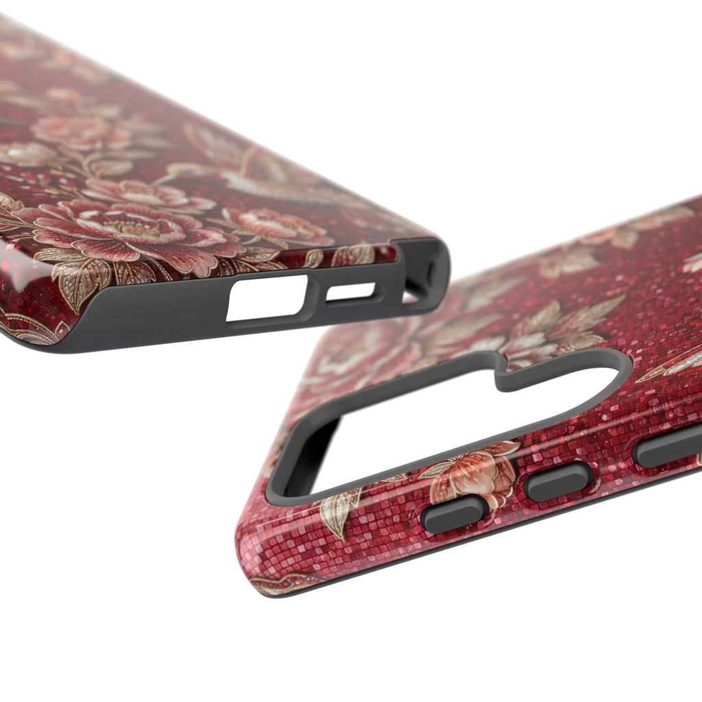 Cover Rigida Colibrì Floreale | Custodia Vintage Rossa per Samsung Galaxy