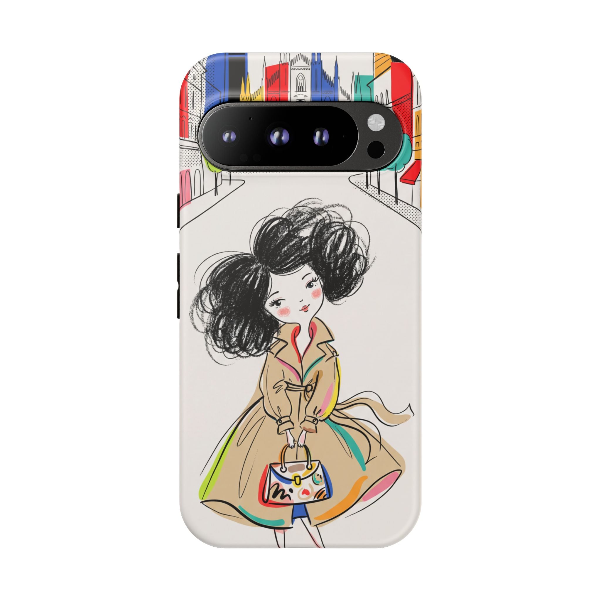 Illustrated Trench Coat Fashion Chic City Girl Google Pixel Phone Case