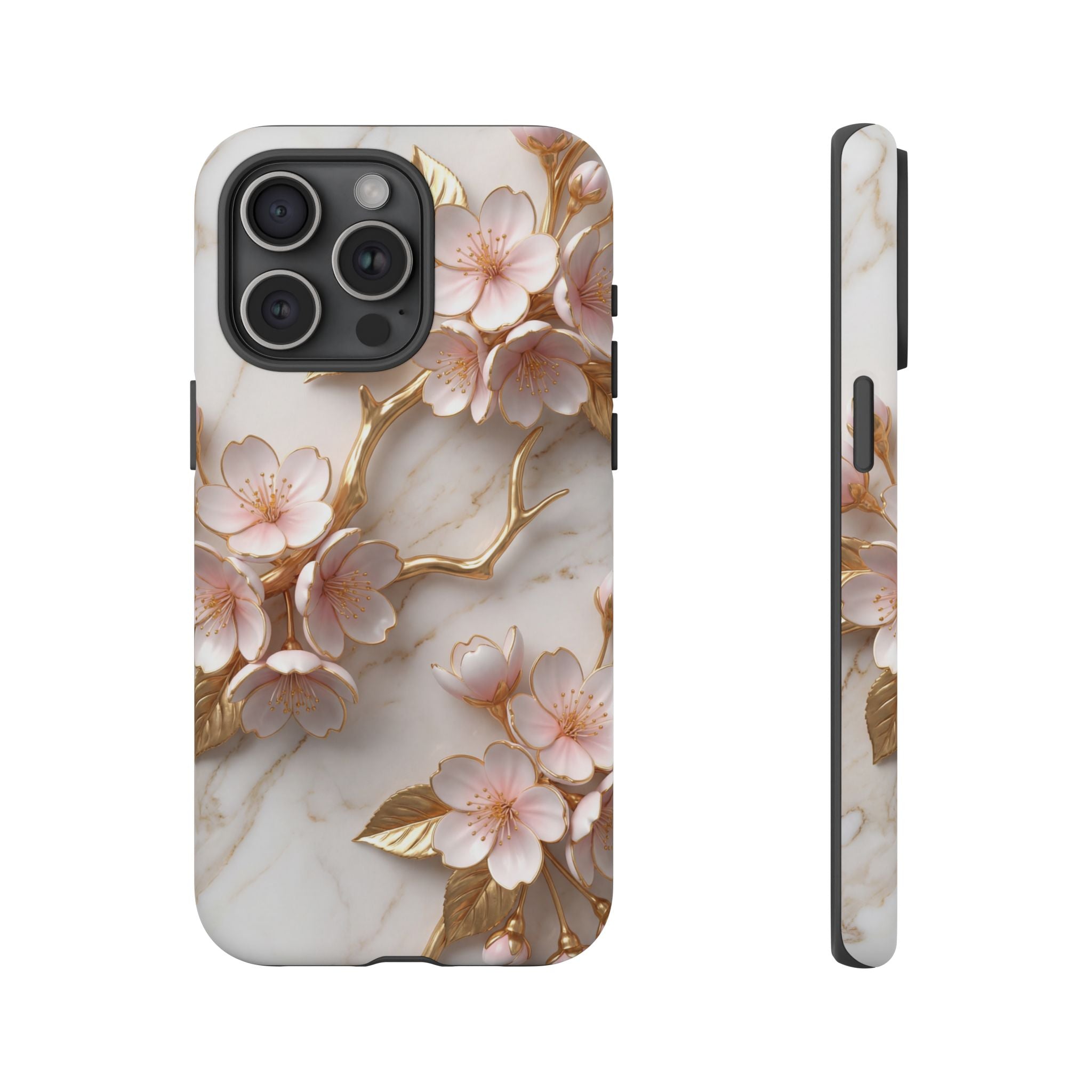 Floral Marble iPhone Case — Sakura Gold Cherry Blossom Tough Case