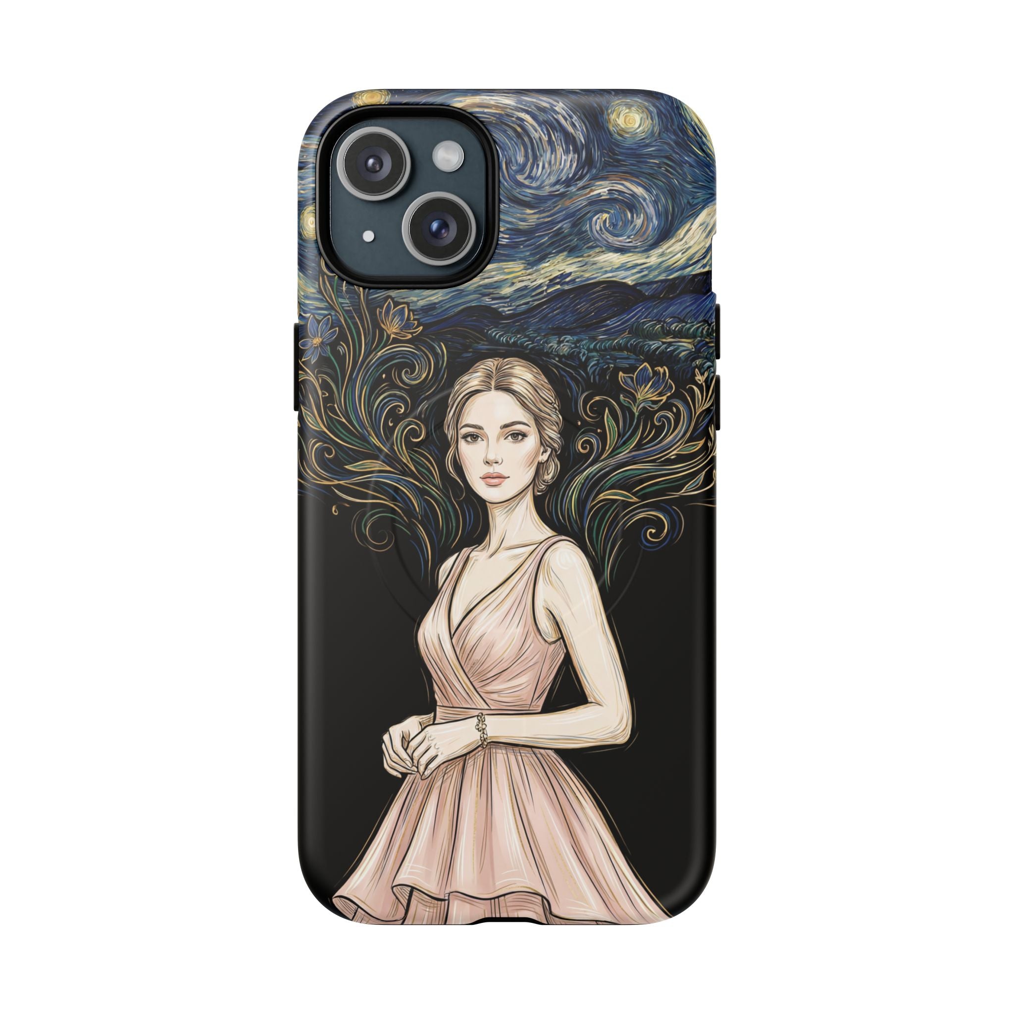 Art Nouveau Starry Night MagSafe iPhone Case | Elegant Woman Illustration Tough Case