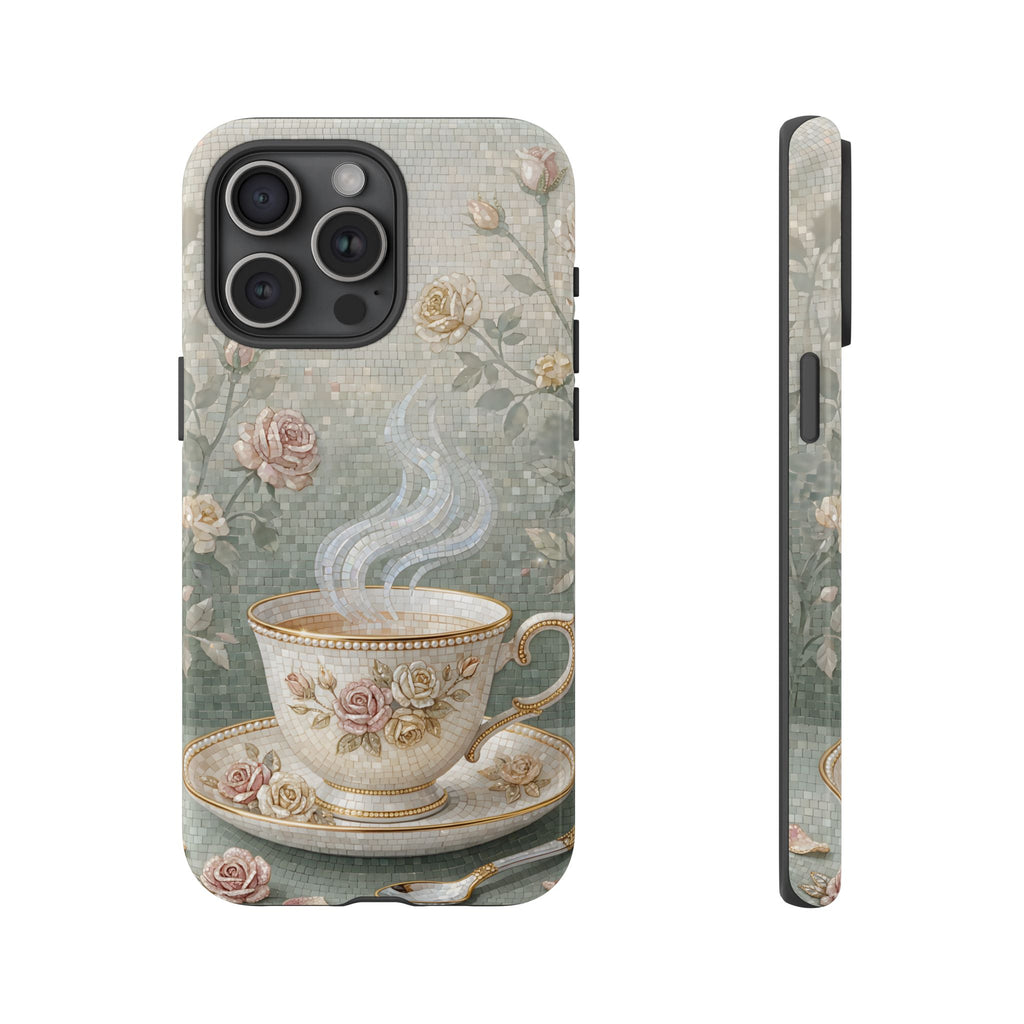 Custodia per iPhone a forma di tazza di tè floreale vintage — Elegante custodia romantica per smartphone