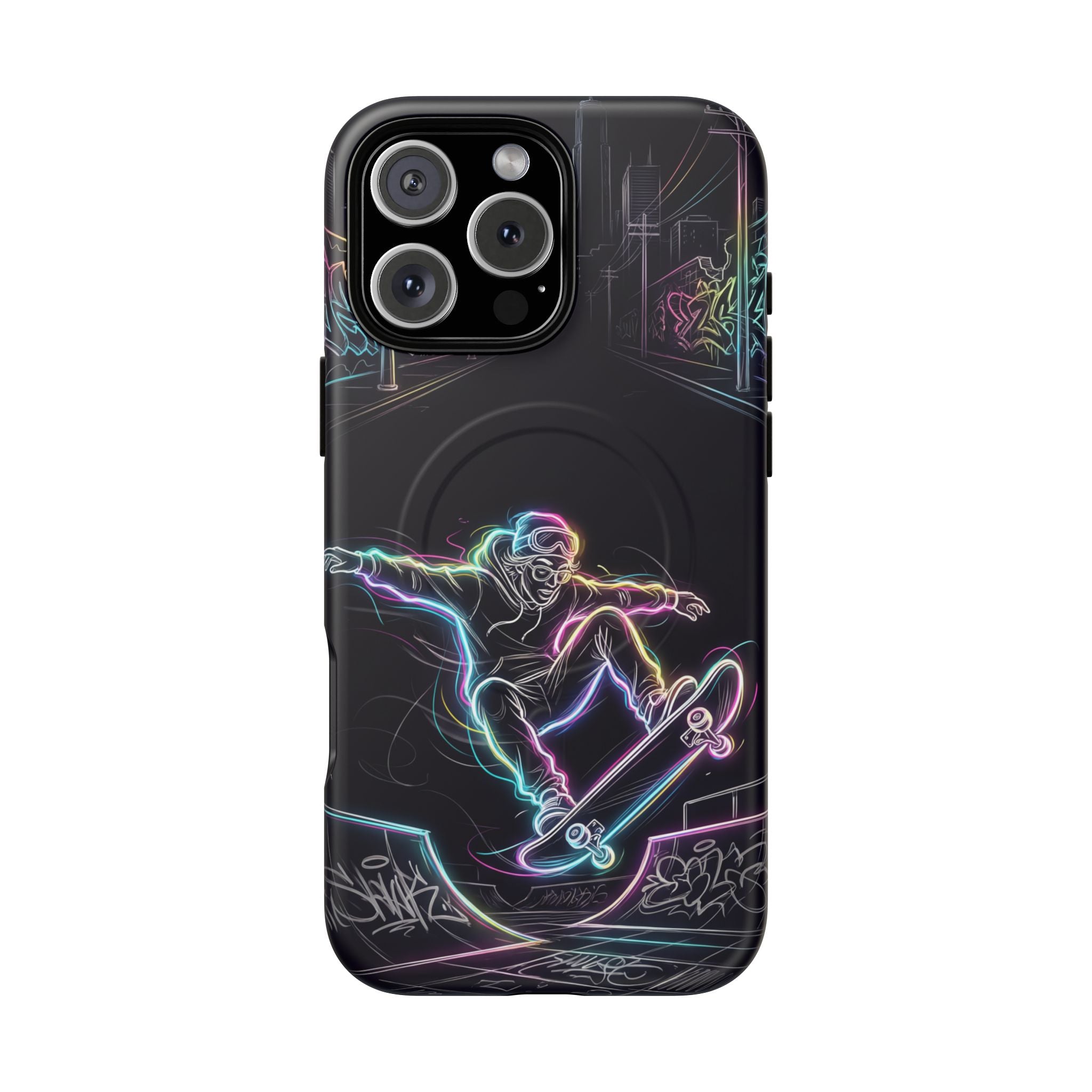 Neon Skateboard MagSafe iPhone Case | Glow Skatepark Protective Cover
