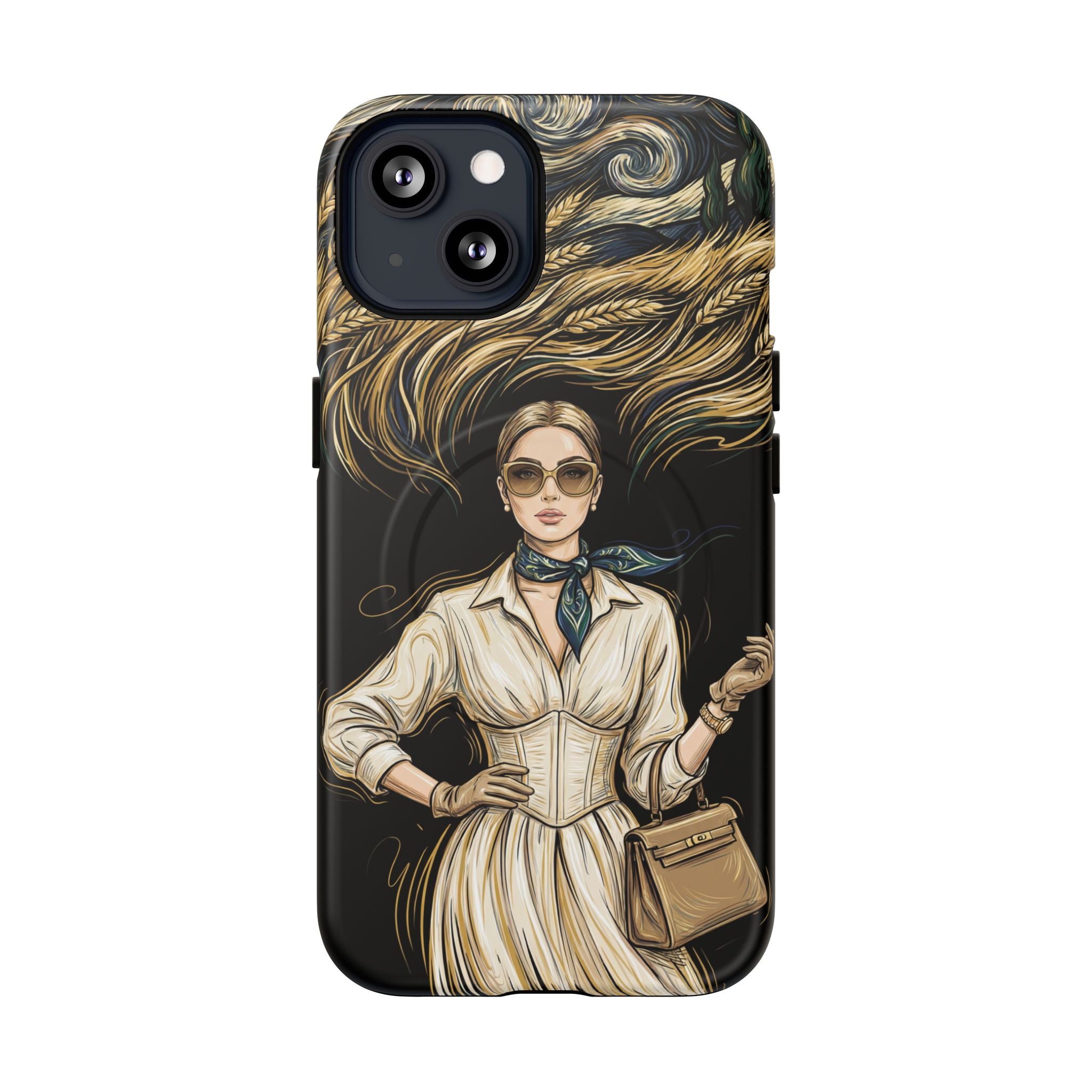 Vintage Elegance MagSafe iPhone Case | Retro Woman with Flowing Golden Hair