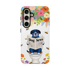 Dog News Floral Samsung Galaxy Phone Case | Cute Dog on Toilet Pattern, Spring Floral
