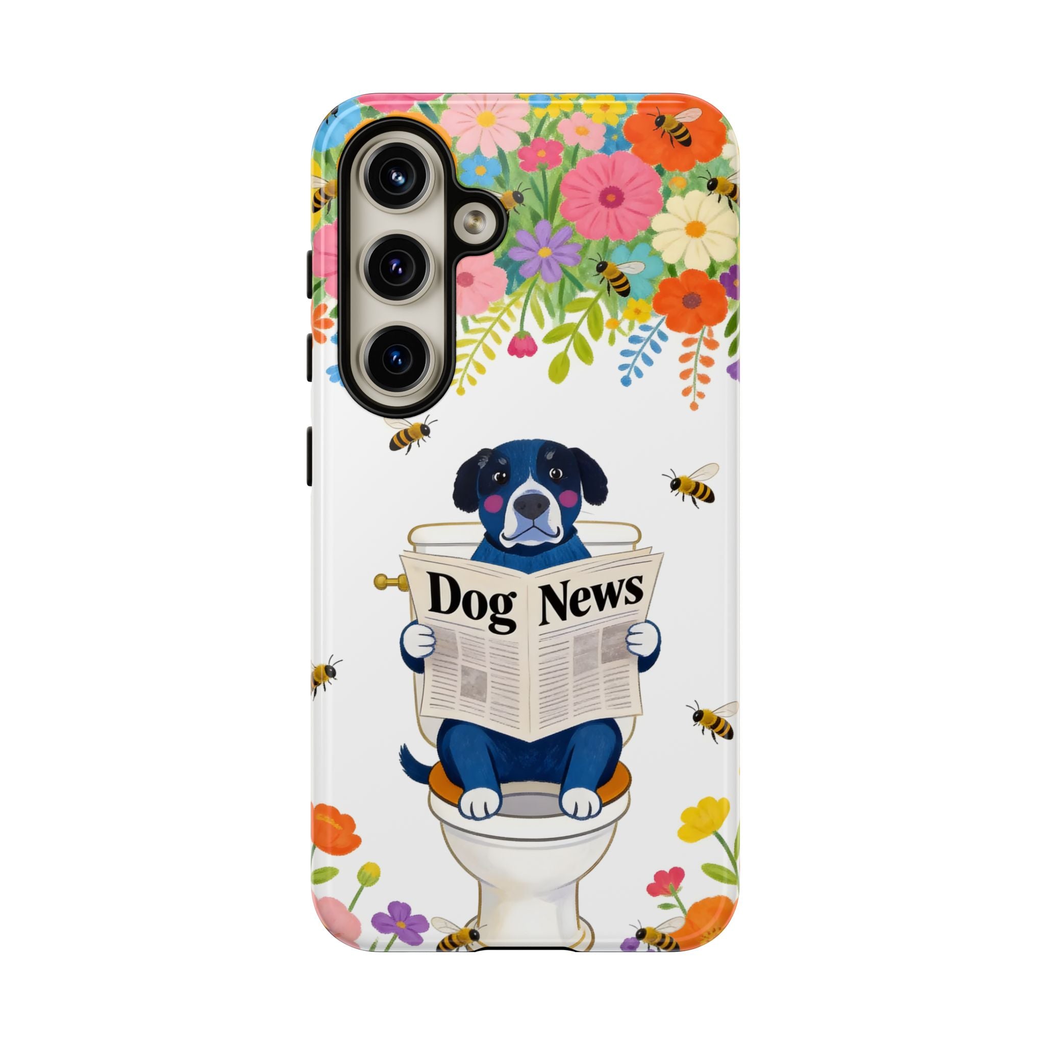 Dog News Floral Samsung Galaxy Phone Case | Cute Dog on Toilet Pattern, Spring Floral
