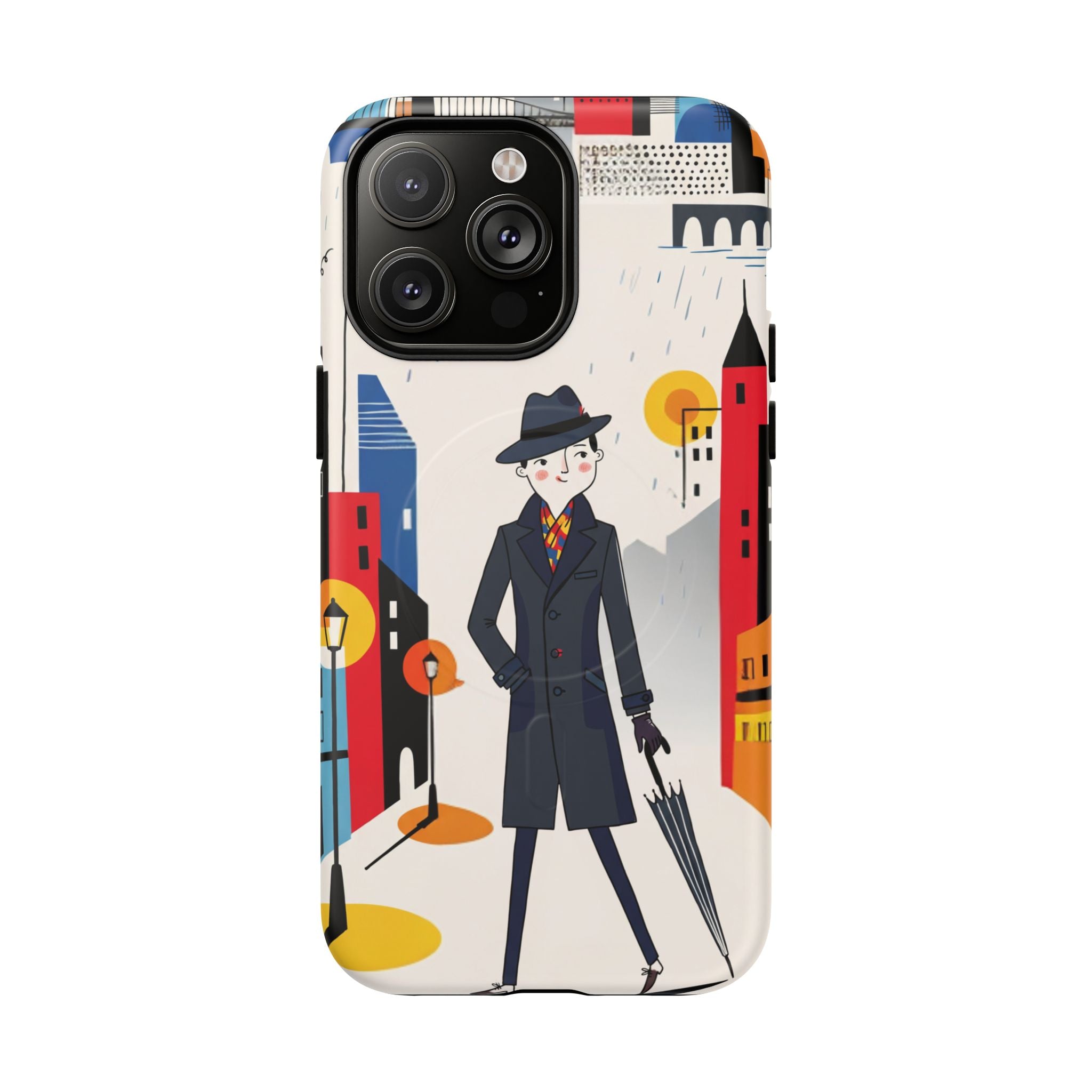 Retro Gentleman in Cityscape Illustration MagSafe iPhone Case