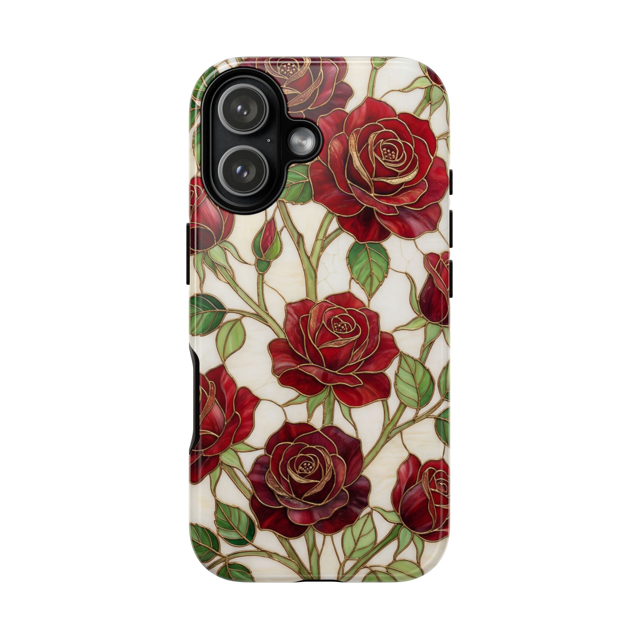 Red Rose Pattern Tough iPhone Case — Vintage Floral iPhone Protection
