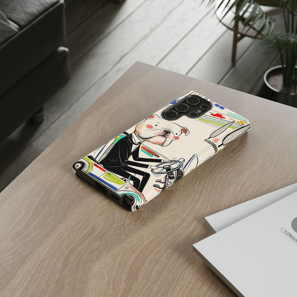 Bulldog Driver Samsung Galaxy Phone Case | Cute Retro Dog Illustration