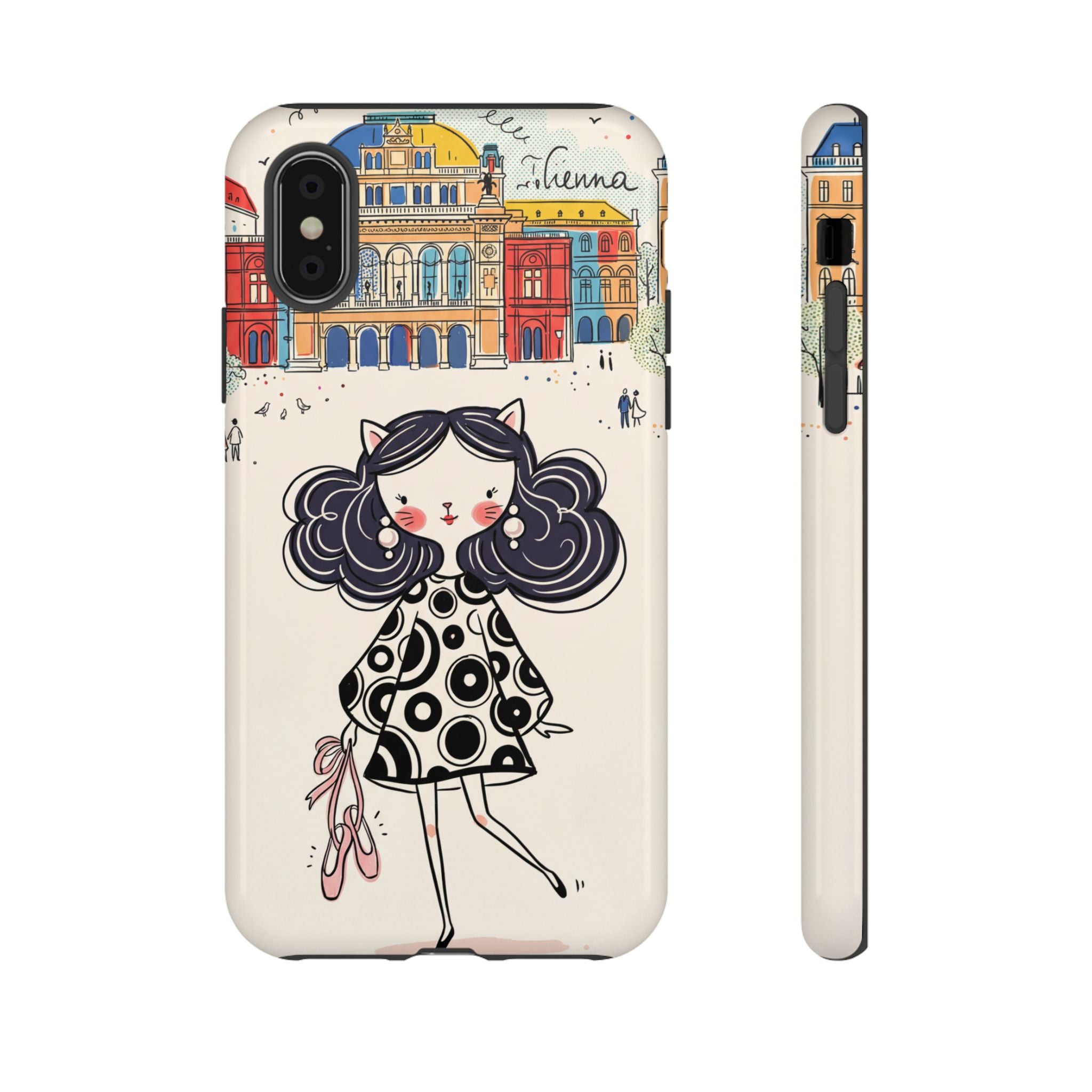 Cute Parisian Cat Girl iPhone Case | Ballet Slippers Illustration Tough Case