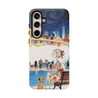 Cover per Samsung Galaxy "City Night" | Illustrazione Ragazza e Cane su Panchina