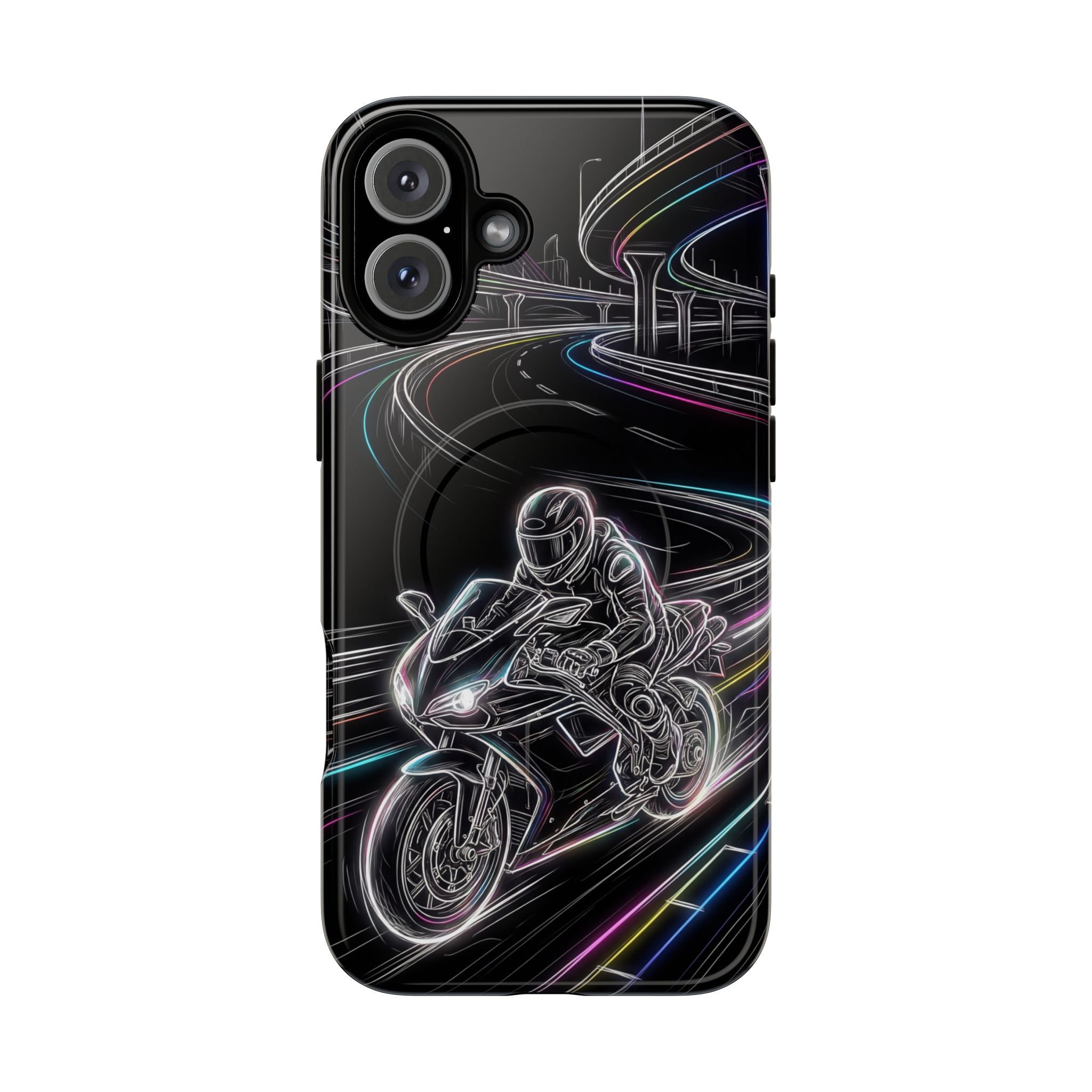 Neon Night Rider MagSafe iPhone Case | Motorcycle Racing Protective Cover
