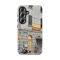 Cinque Terre Train Station Samsung Galaxy Case | Black & White Sketch with Warm Yellow Accents