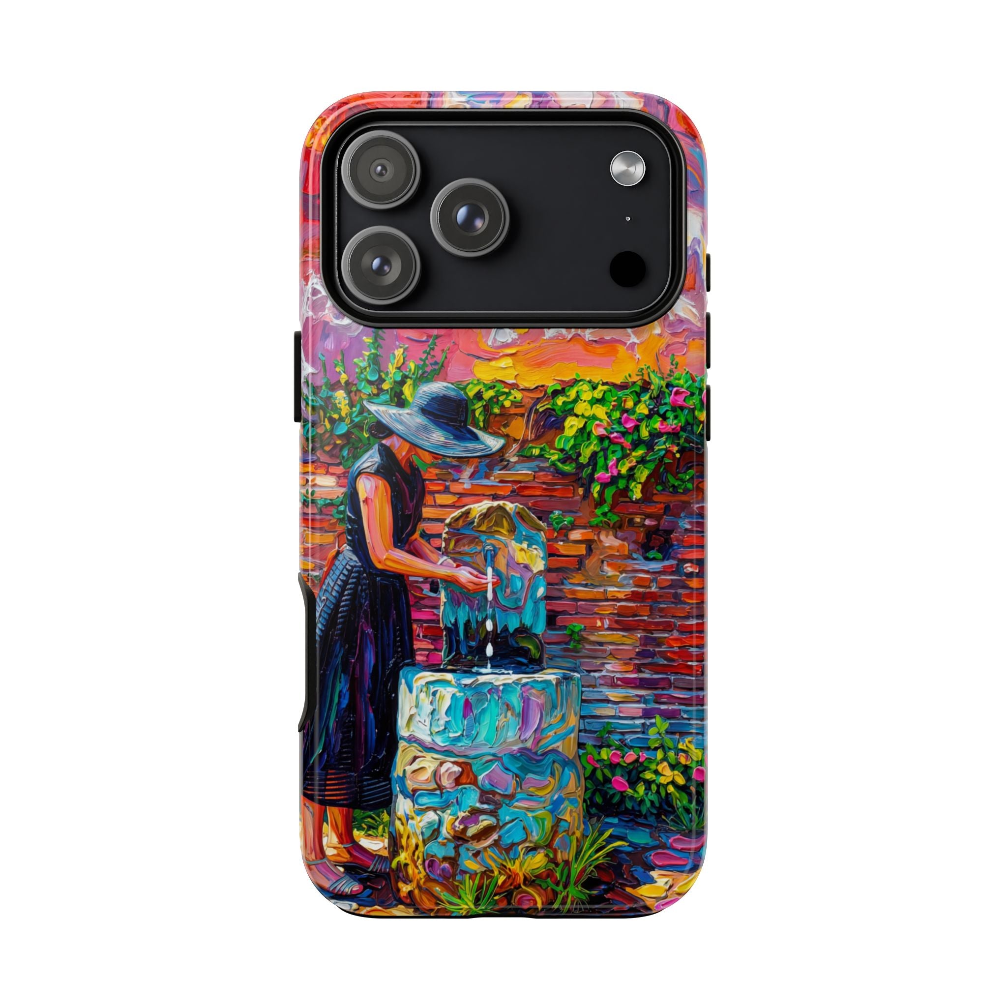 Artistic Garden iPhone Case | Woman at Fountain Colourful Painterly Design