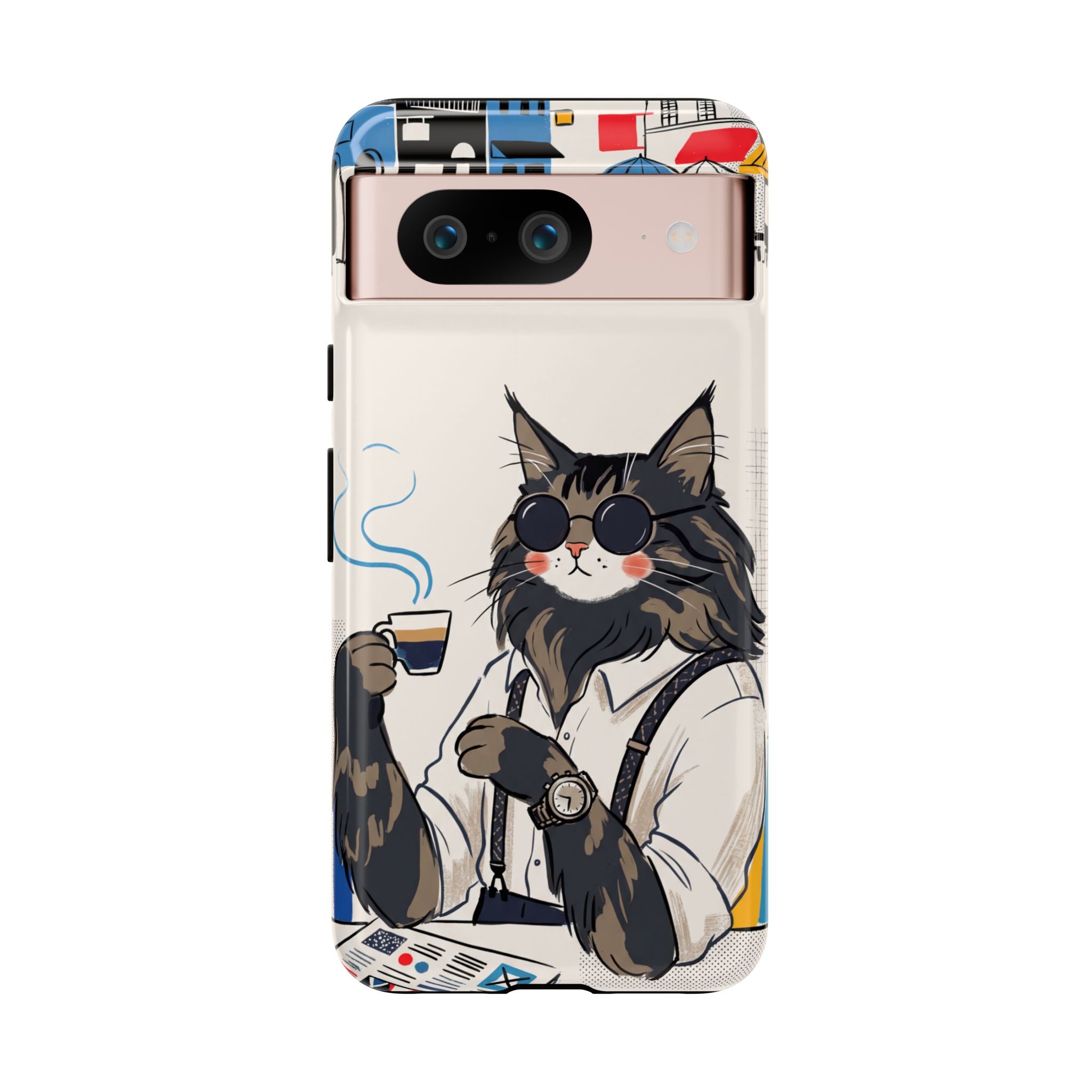 Cat Barista Google Pixel Phone Case | Cool Cat in Sunglasses Coffee Shop Design