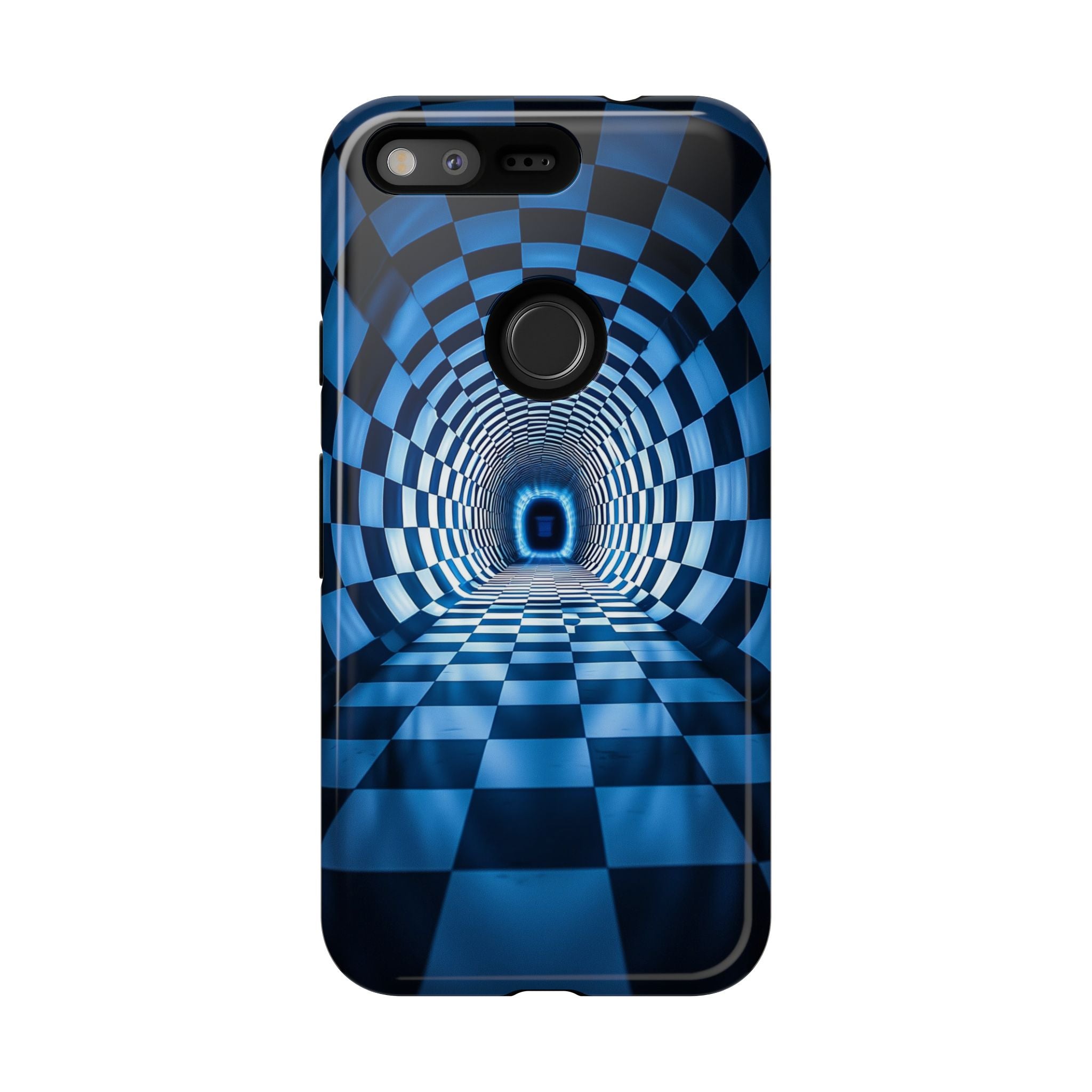 Blue Checkered Tunnel Google Pixel Case — 3D Optical Illusion Tough Case