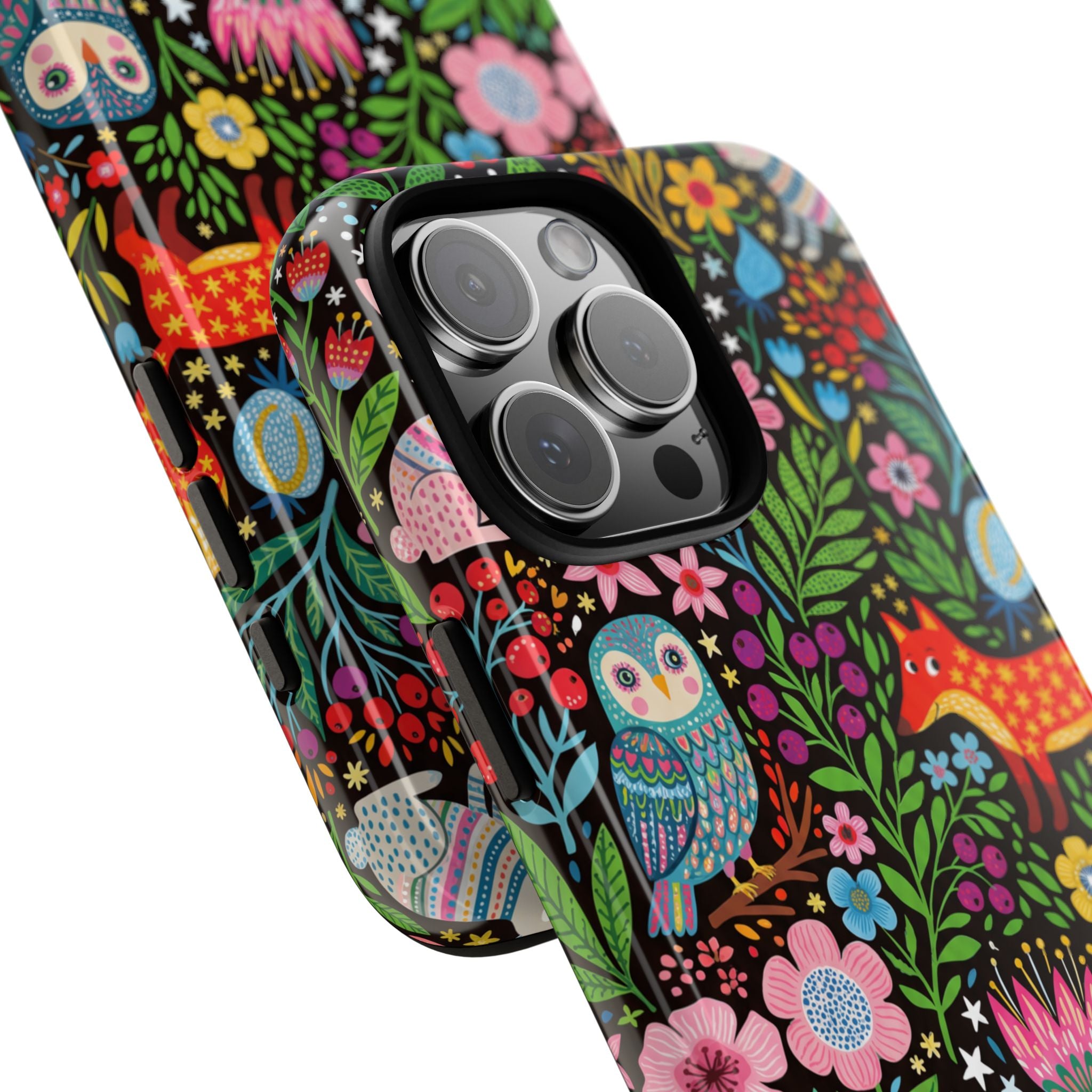 Floral Woodland iPhone Case | Colourful Fox & Owl Protective Cover