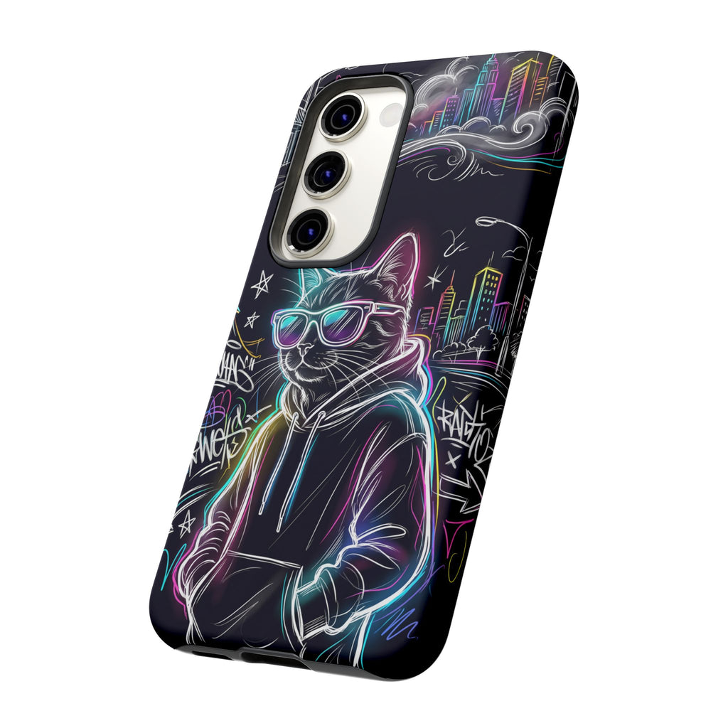 Cool Hoodie Neon Street Cat Samsung Galaxy Phone Case