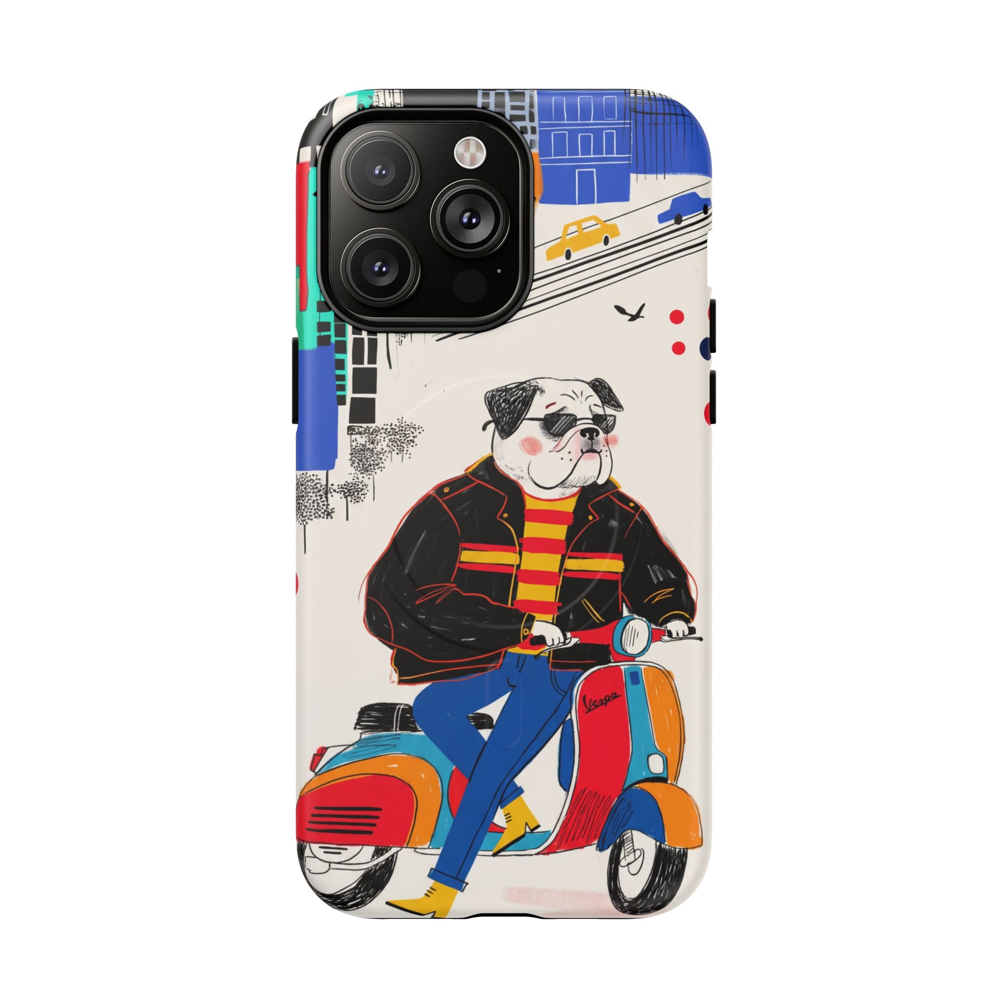 Bulldog Vespa MagSafe iPhone Case | Retro Scooter Dog Protective Cover