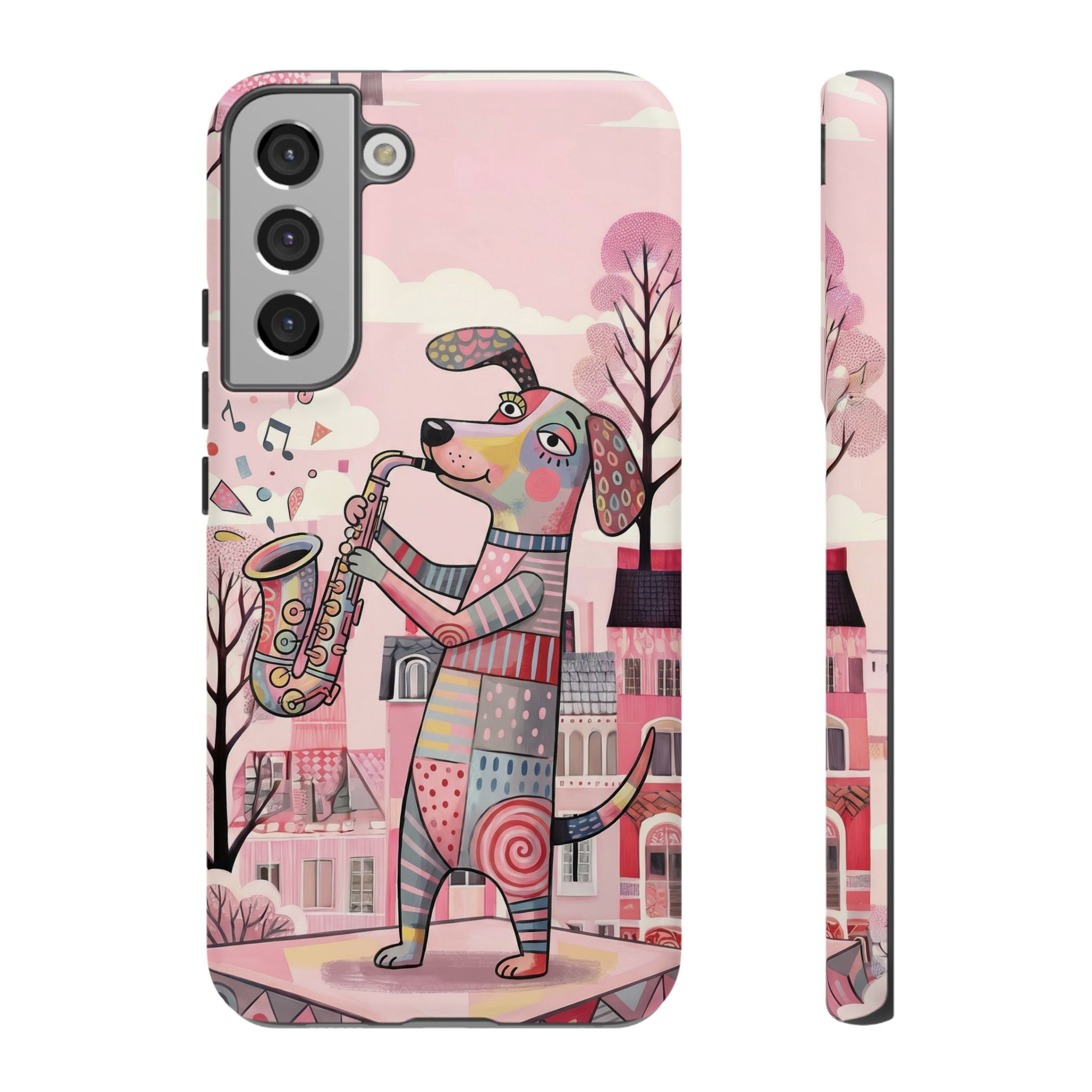 Saxophone Dog Samsung Galaxy Phone Case | Cute Pink Musical Art Protective Case