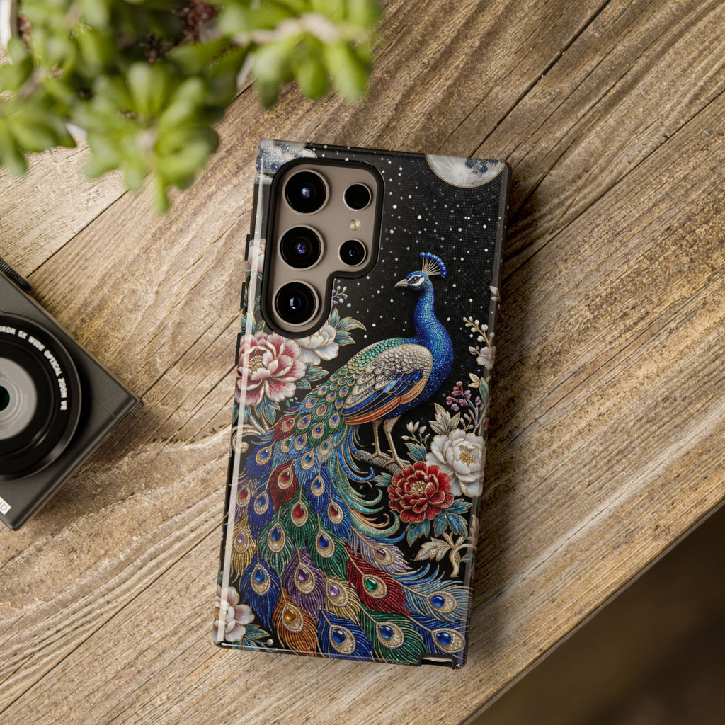 Peacock Moon Tough Samsung Galaxy Phone Case | Elegant Floral Phone Case