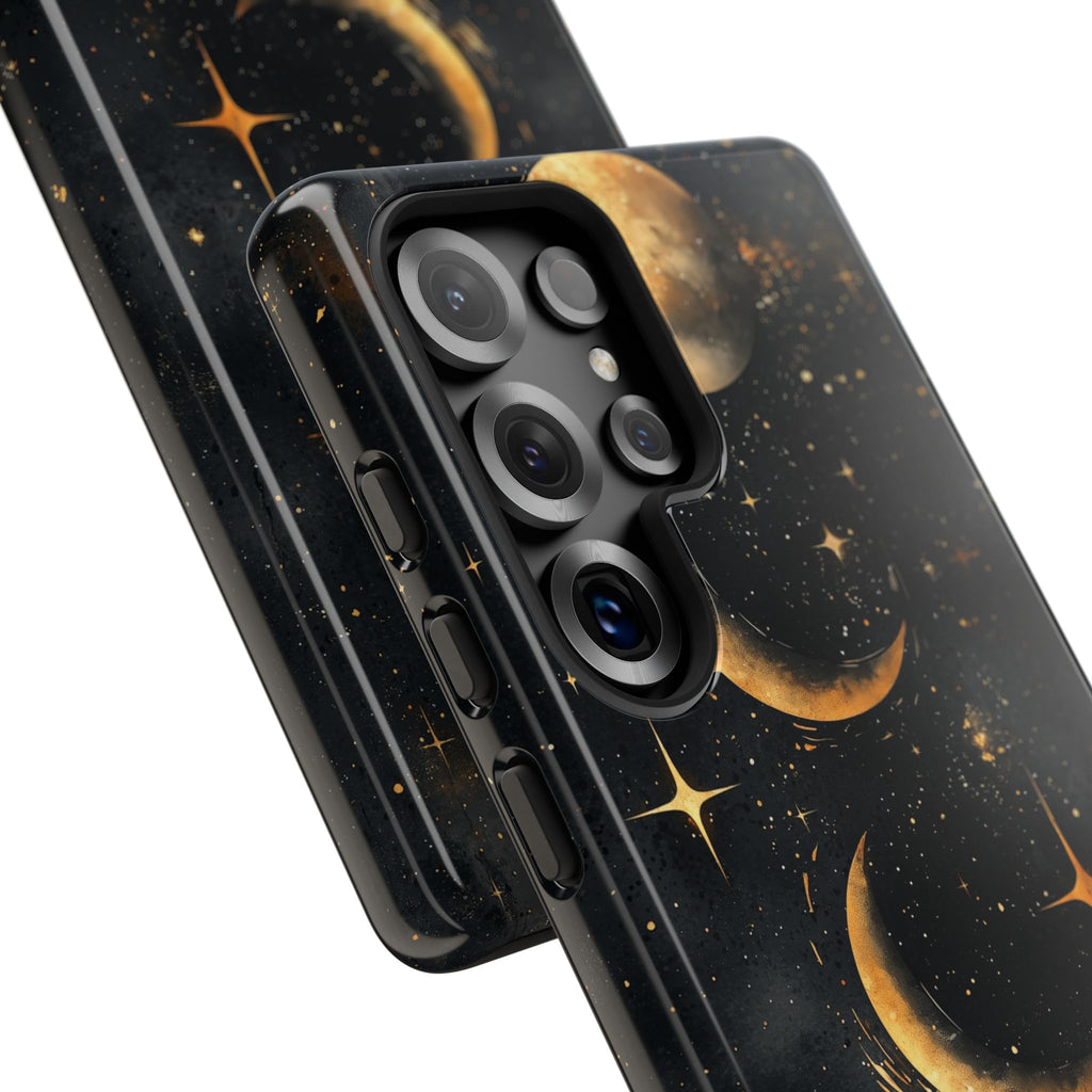Celestial Moon Phases Tough Samsung Galaxy Case | Gold Crescent & Full Moon Galaxy Design