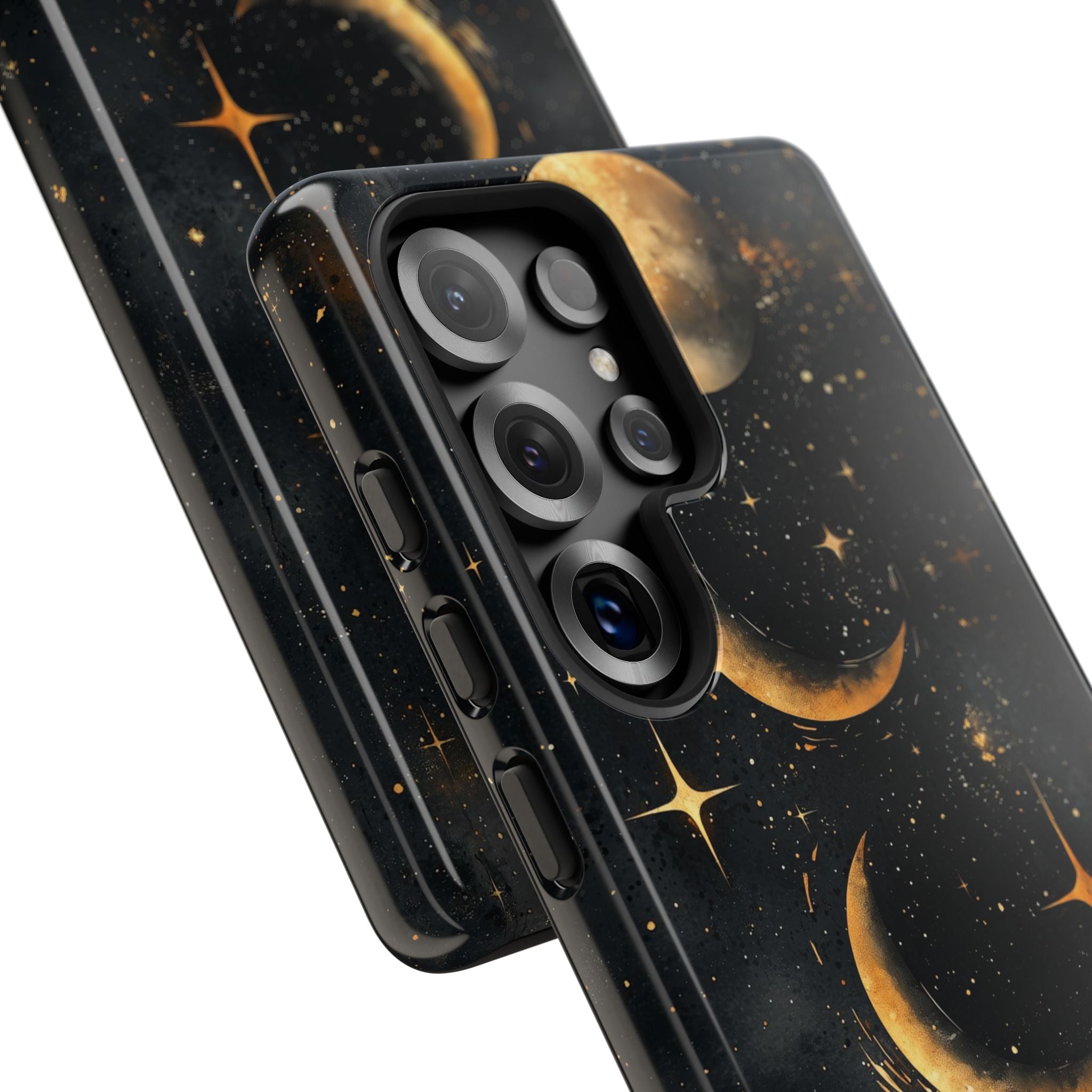 Celestial Moon Phases Tough Samsung Galaxy Case | Gold Crescent & Full Moon Galaxy Design