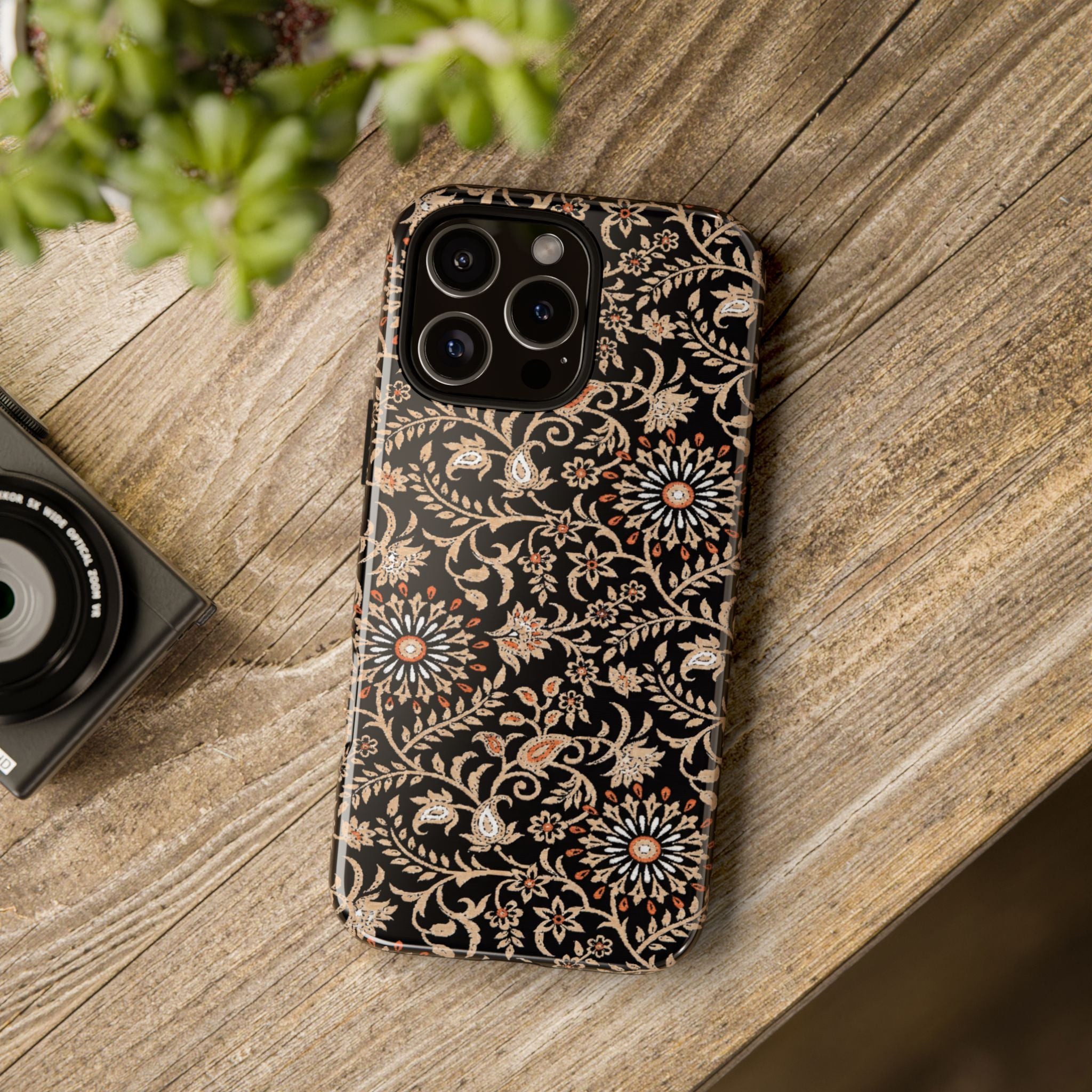 Batik Floral Black Ornate Daisies Tough iPhone Case