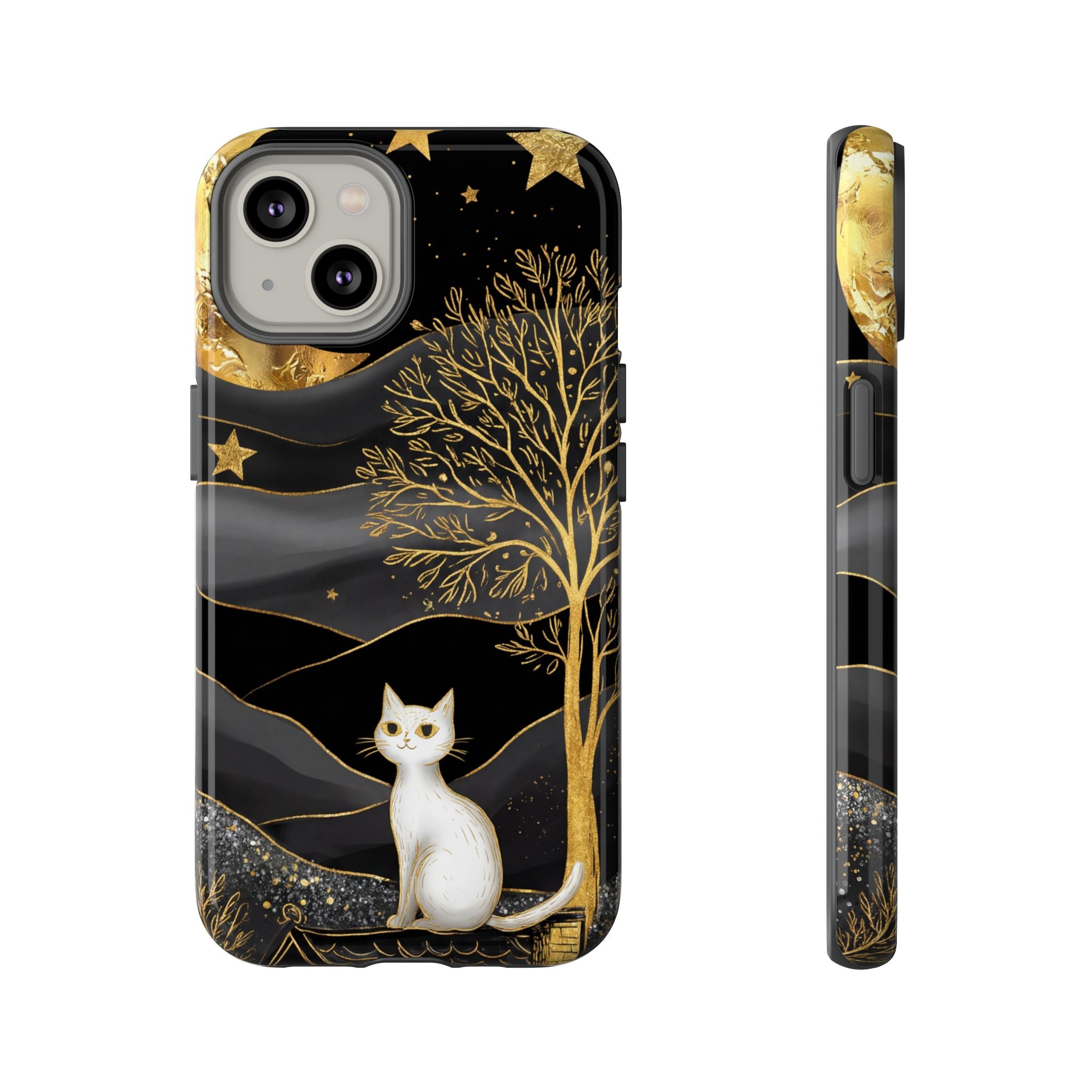 Celestial Cat iPhone Case | Gold Moon & Star iPhone Cover