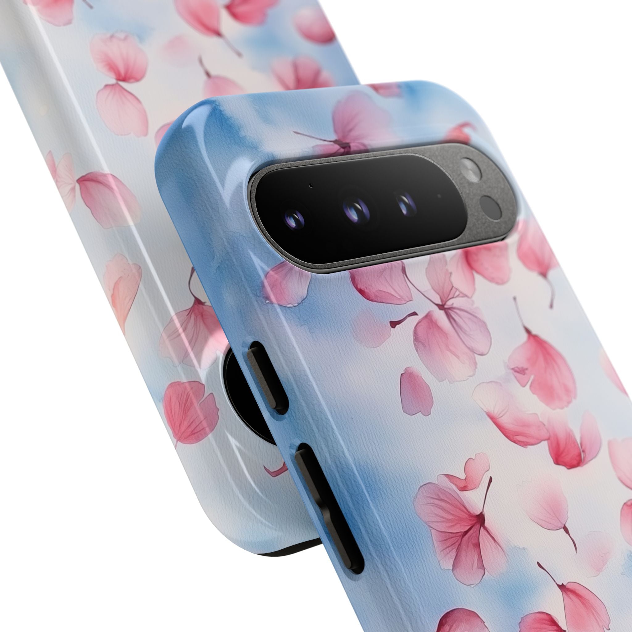 Floral Petal Tough Google Pixel Case | Pink Falling Blossoms