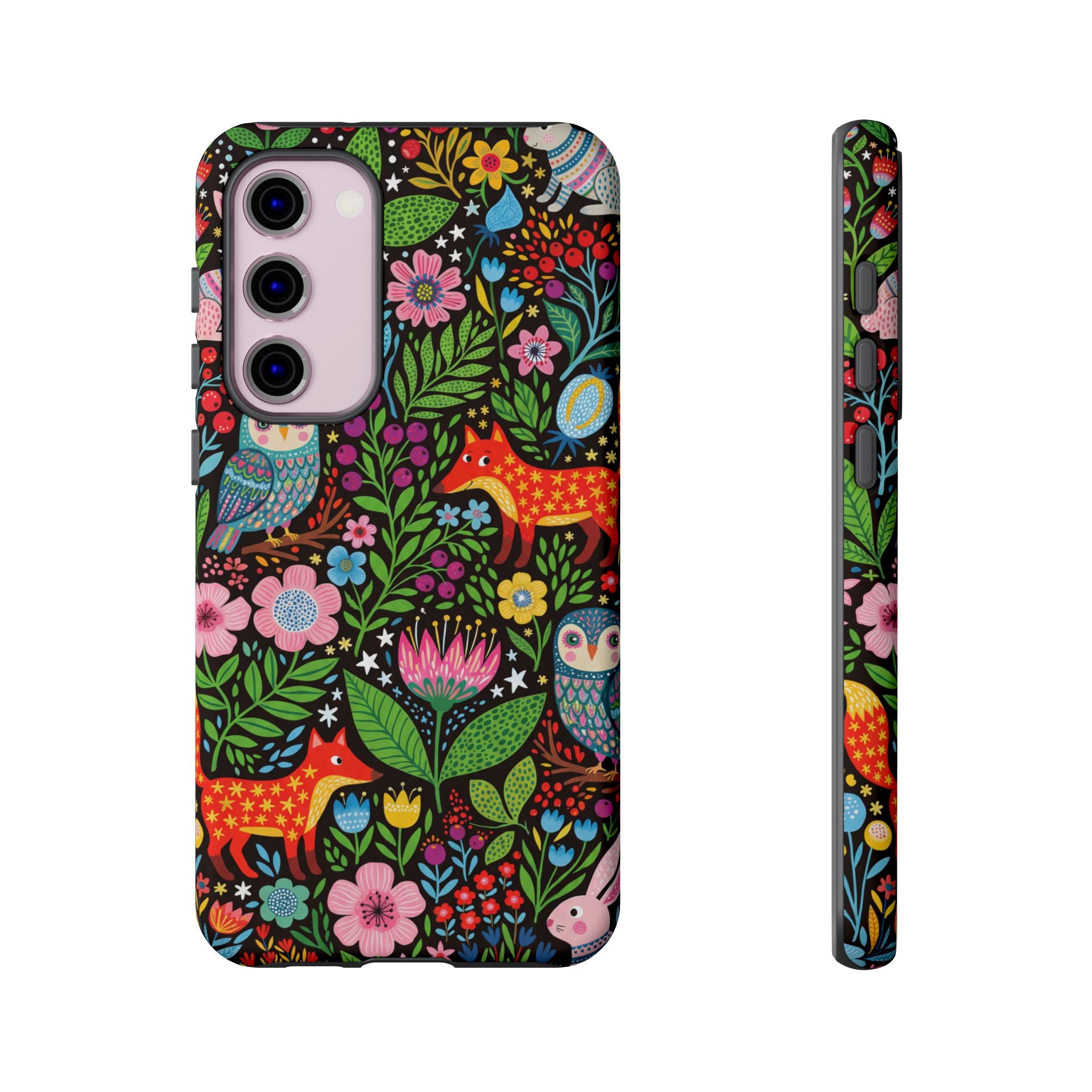 Floral Woodland Samsung Galaxy Phone Case | Colourful Fox & Owl Protective Cover