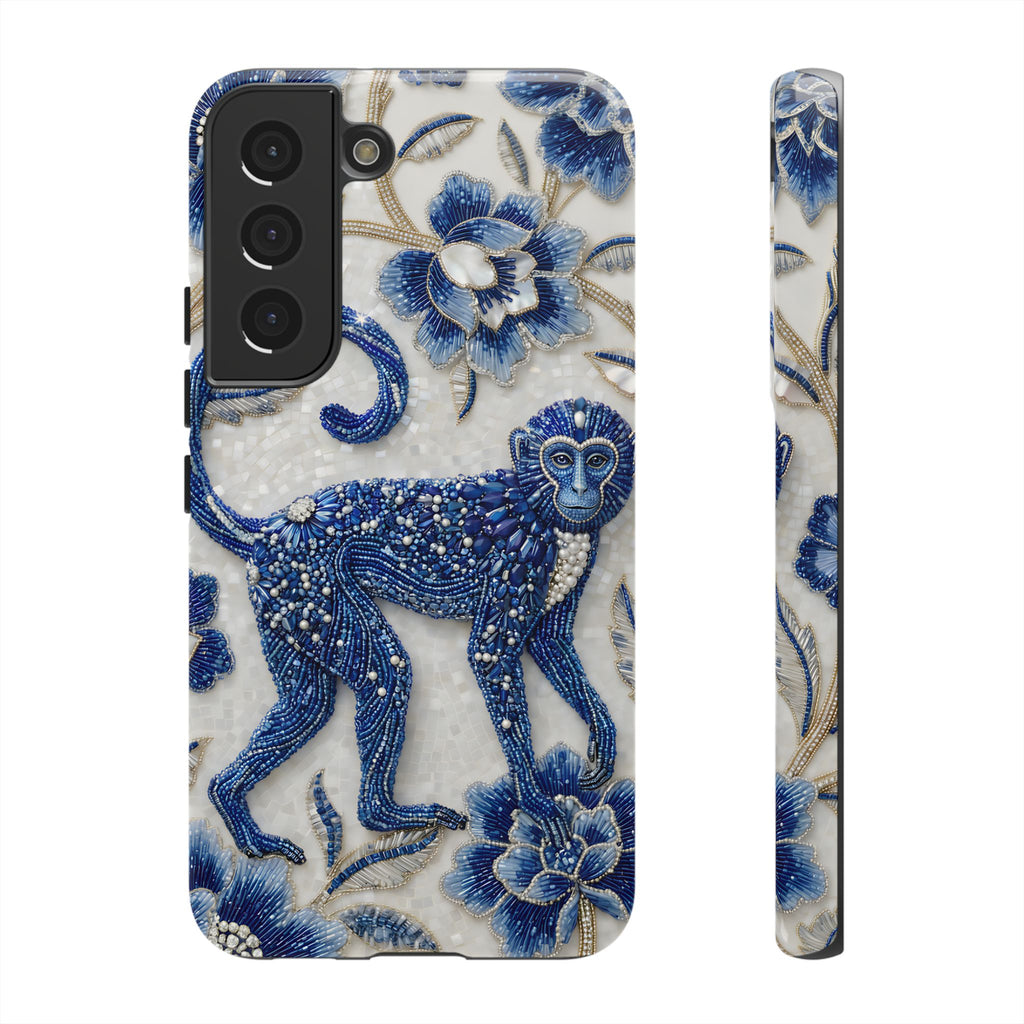 Cover per Samsung Galaxy Scimmia Zodiaco Cinese | Custodia protettiva Arte Porcellana Blu e Bianca | Regalo Anno della Scimmia