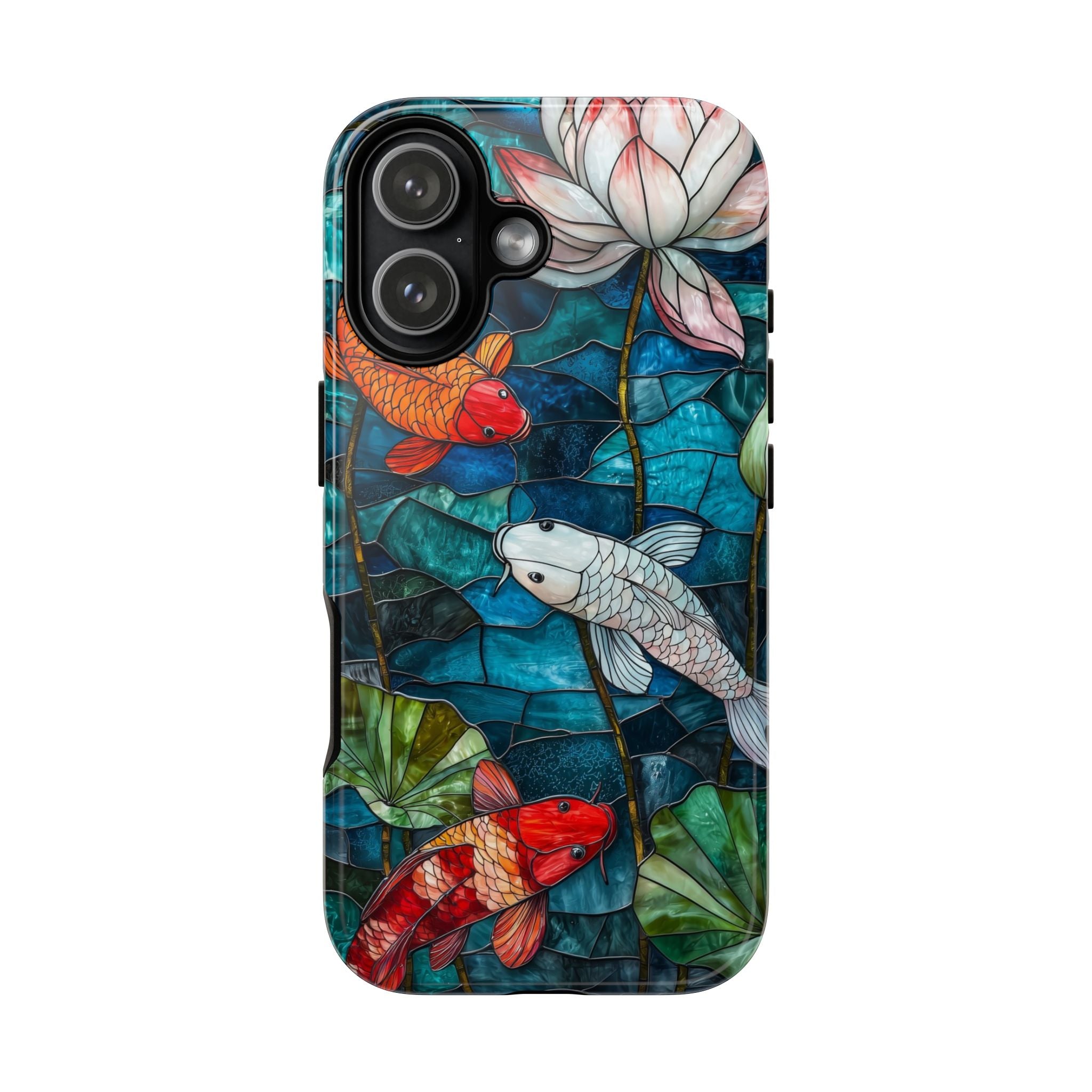 Koi Pond Tough iPhone Case — Stained Glass Lotus & Koi Design