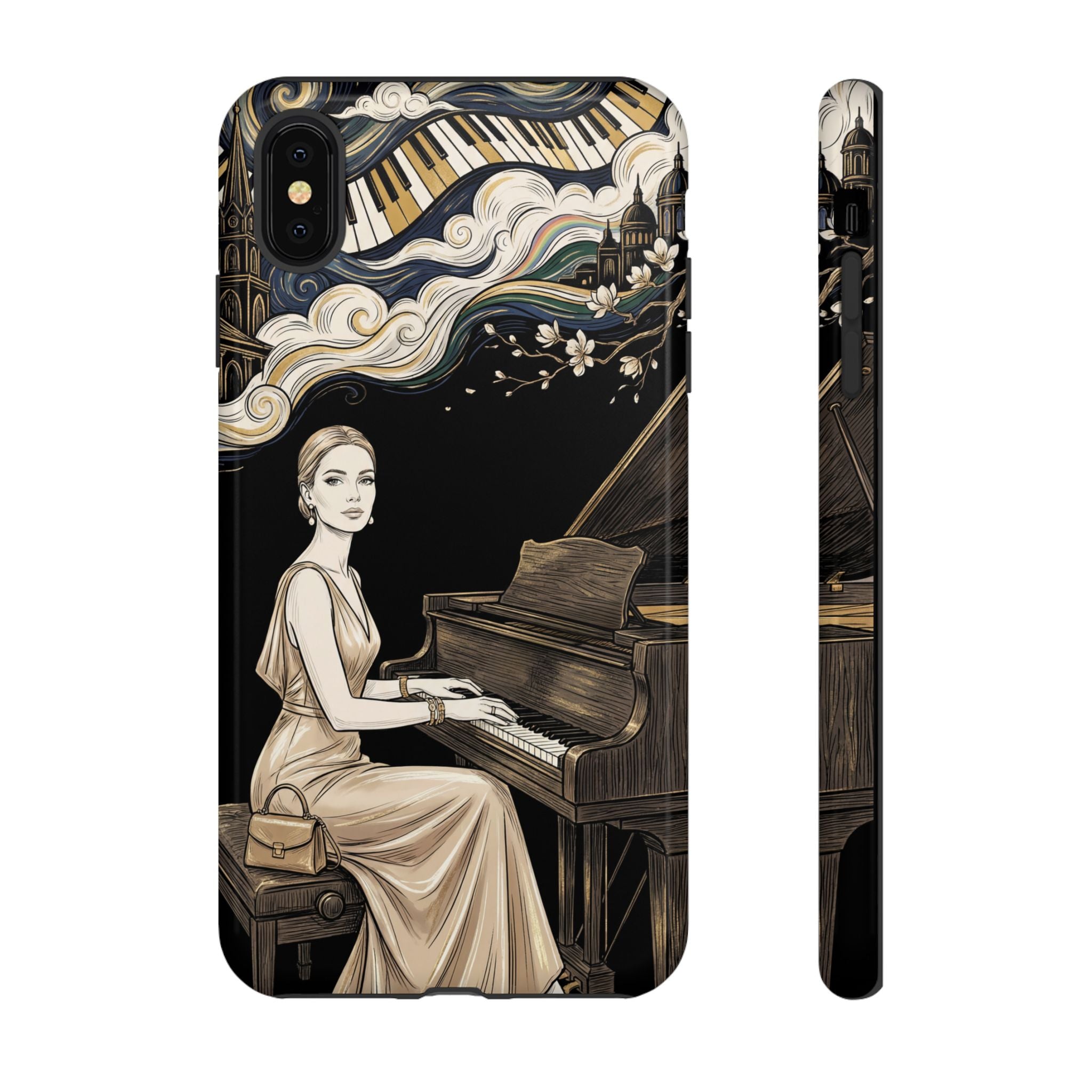 Elegant Piano Woman iPhone Case | Vintage Art Deco Music Design