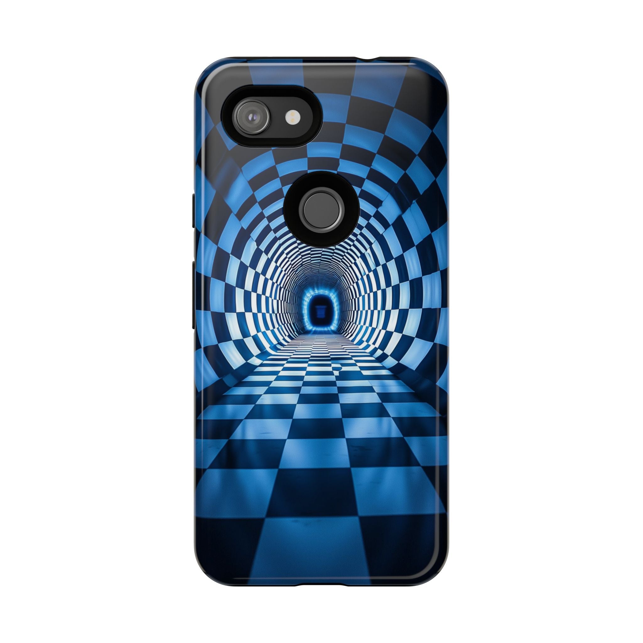 Blue Checkered Tunnel Google Pixel Case — 3D Optical Illusion Tough Case
