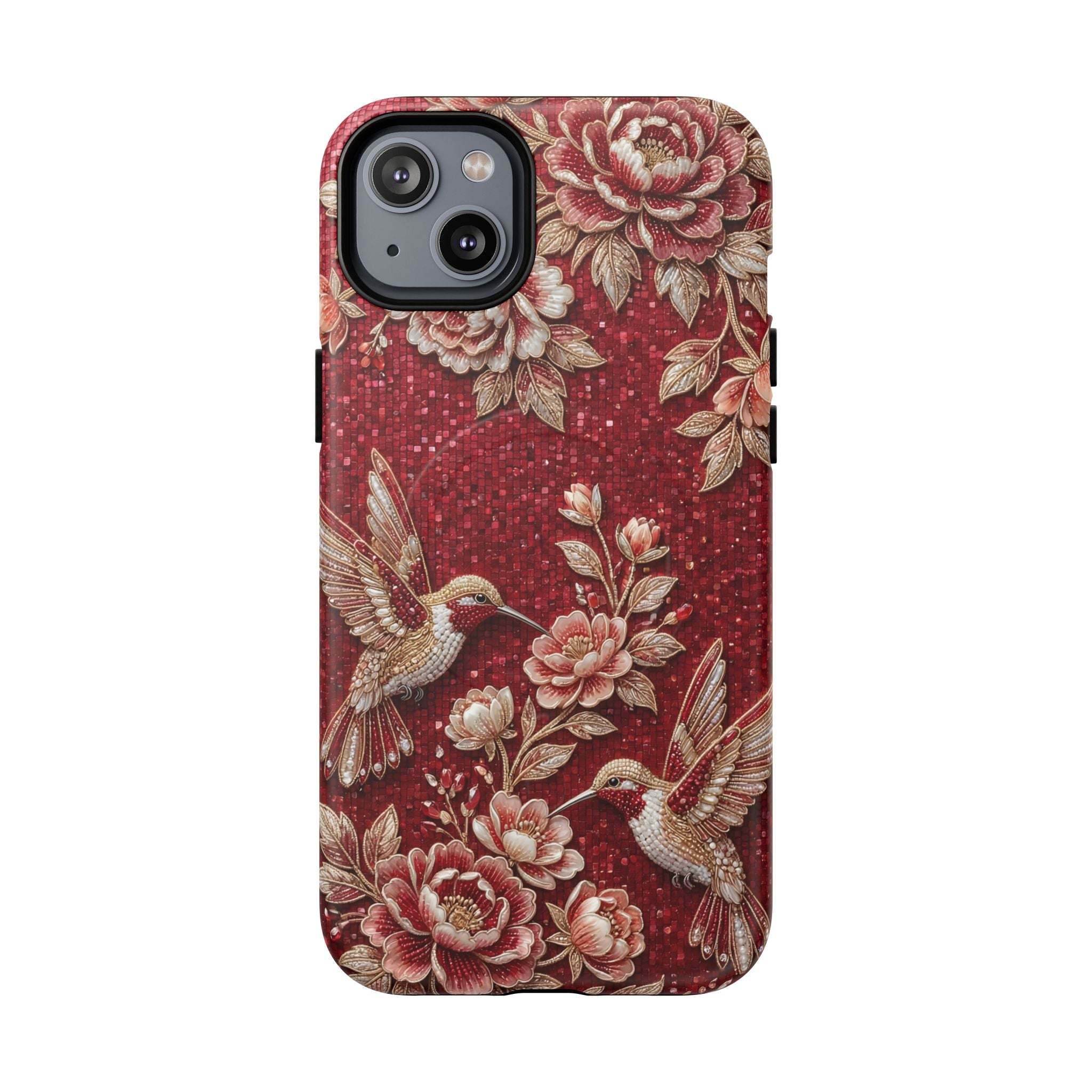Floral Hummingbird Tough Case | Vintage Red MagSafe iPhone Case