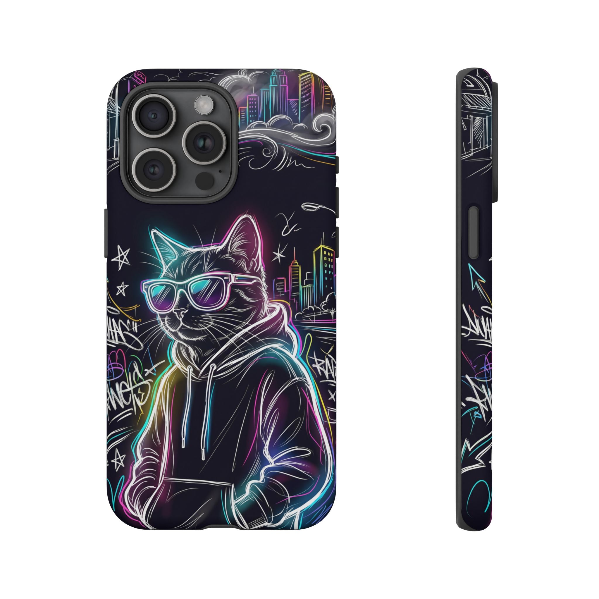 Cool Hoodie Neon Street Cat iPhone Case