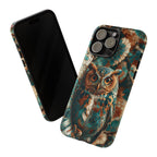 Custodia rigida per iPhone Owl Forest | Custodia protettiva rustica con animali selvatici color verde acqua e marrone