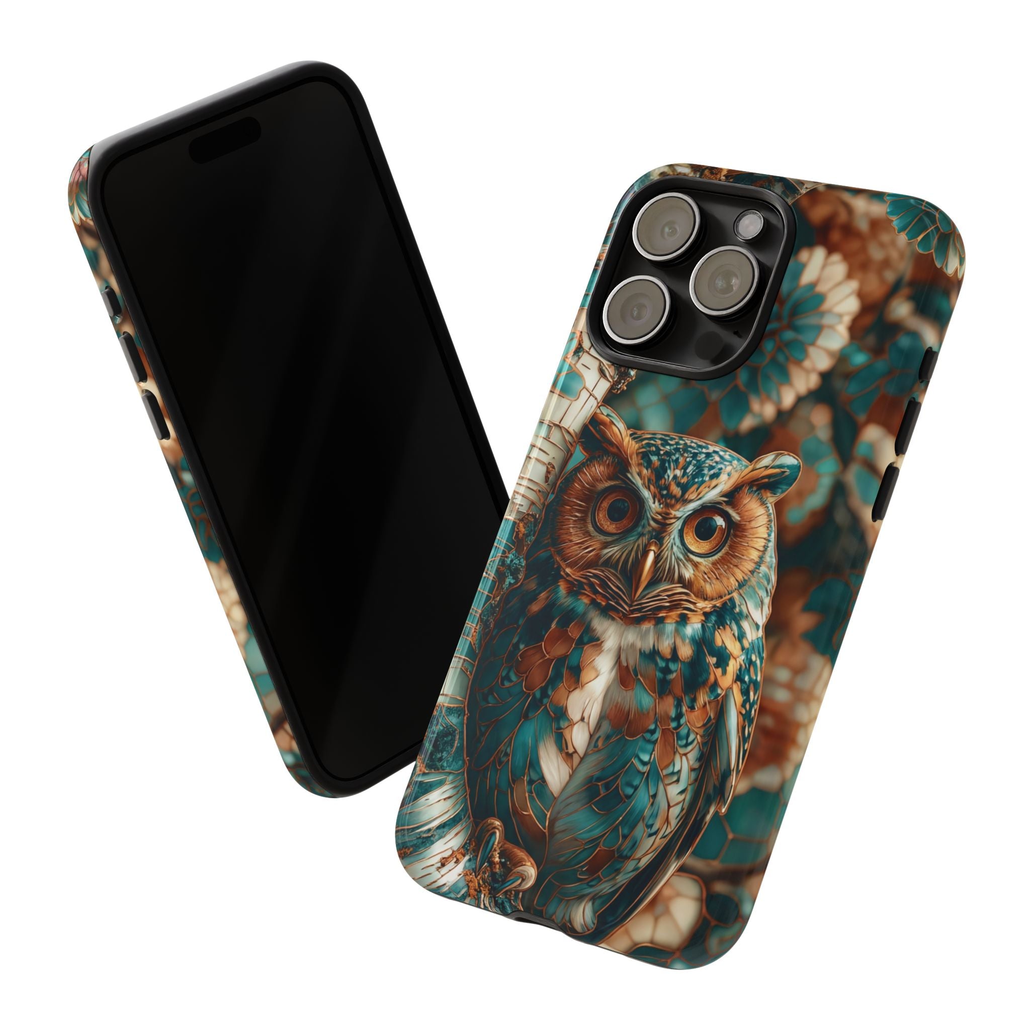 Owl Forest Tough iPhone Case | Teal & Brown Rustic Wildlife Protective Cover